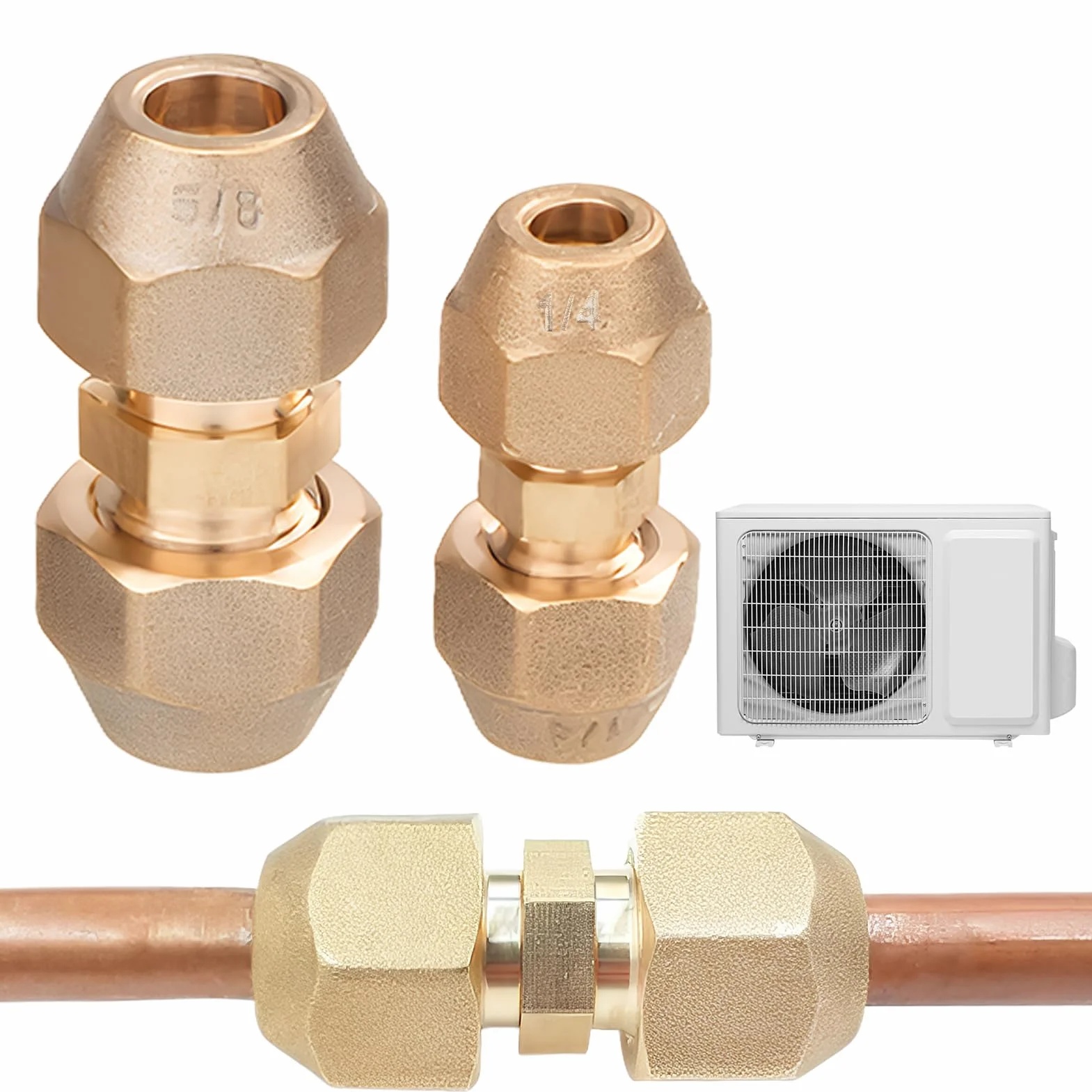 Set di prolunga per tubi di climatizzazione, 2 pezzi, collegamento tubo di rame di alta qualità per tubi refrigeranti 1/4 e 5/8, ideale per l'installazione e la riparazione di condizionatori d'aria