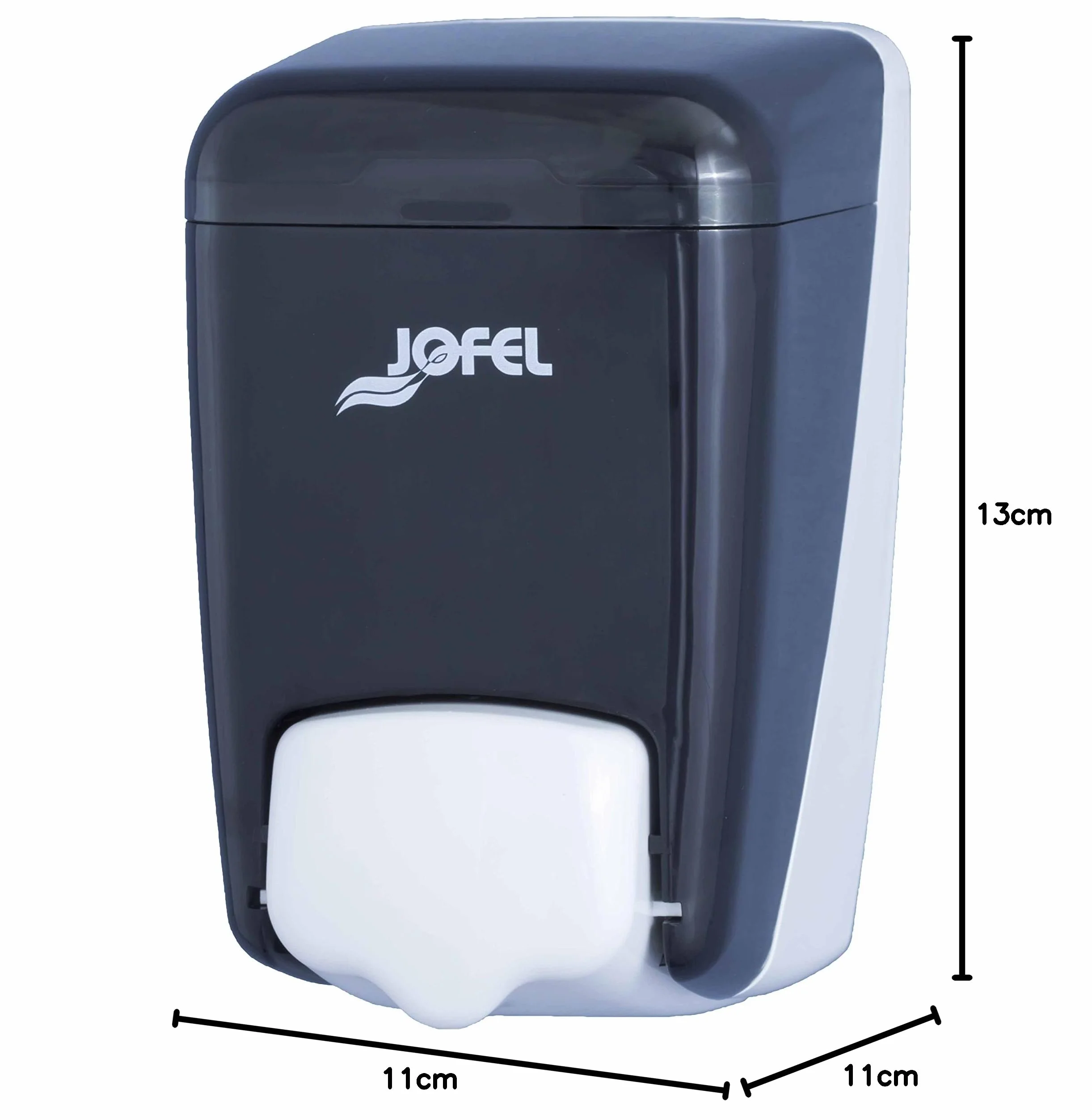 Jofel - Distributore di sapone a parete, ricaricabile con 0,4 l di sapone liquido, Distributore di sapone per bagno, Corpo in ABS ad alta resistenza, Blu AC84000, SAN Fumé