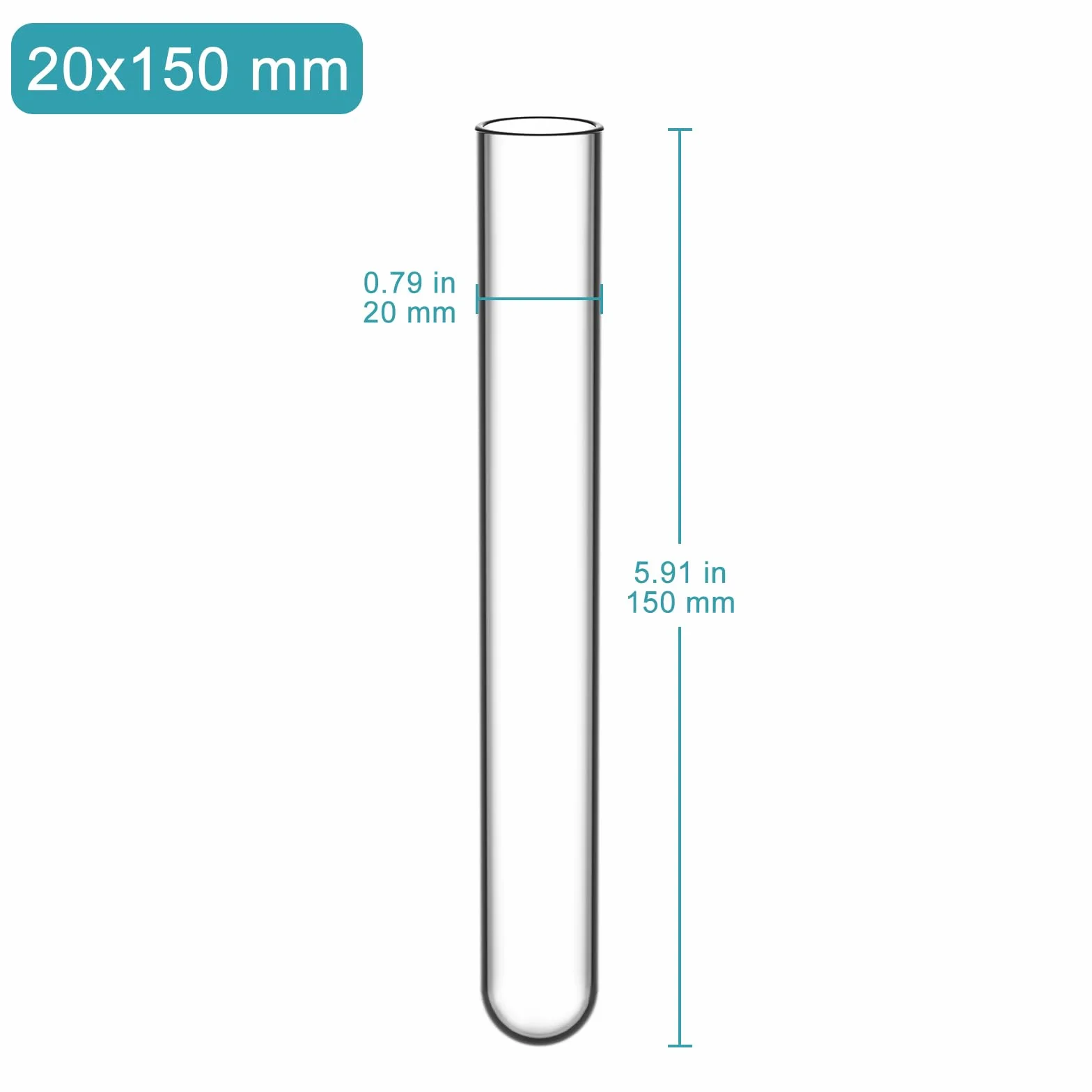 Provetta per Fondo Rotondo in Vetro Borosilicato, 20mm OD x 150mm, Stonylab 20-Pack