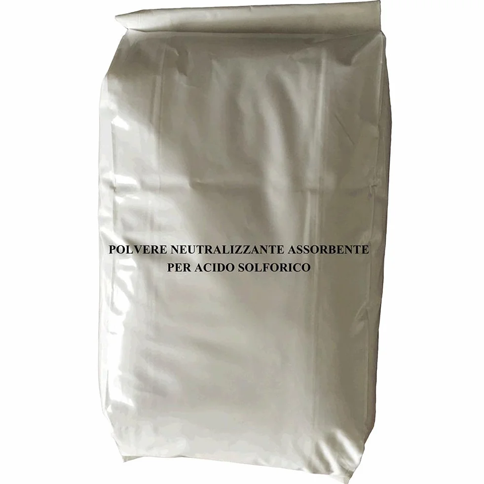 Polvere assorbente neutralizzante per acido solforico, sacco da 15 Kg, rapporto Kg/Lt 0,54