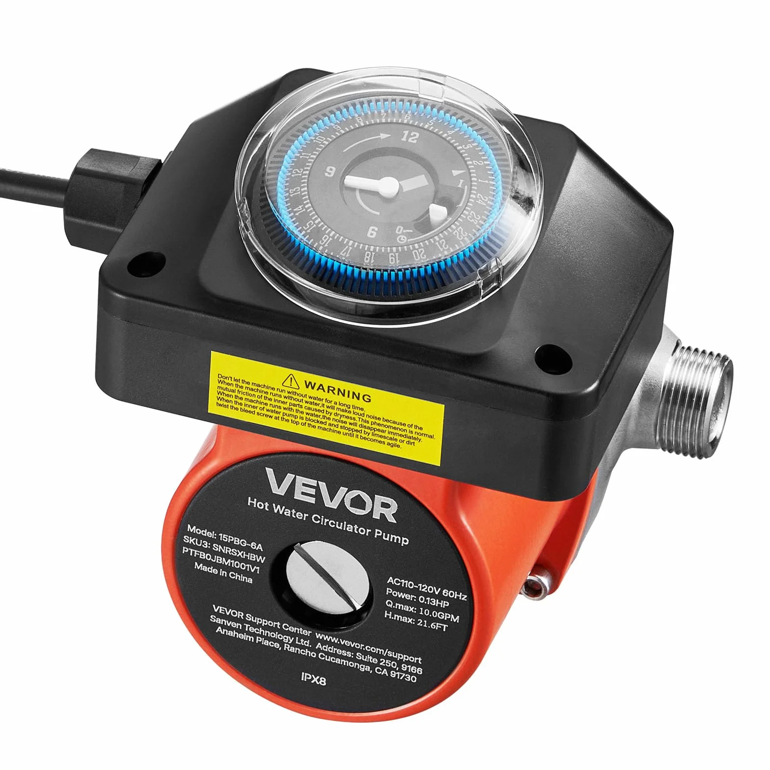 VEVOR Pompa di Ricircolo dell'Acqua Calda 38 L/min 100 W 220-240 V G3/4 G1/2