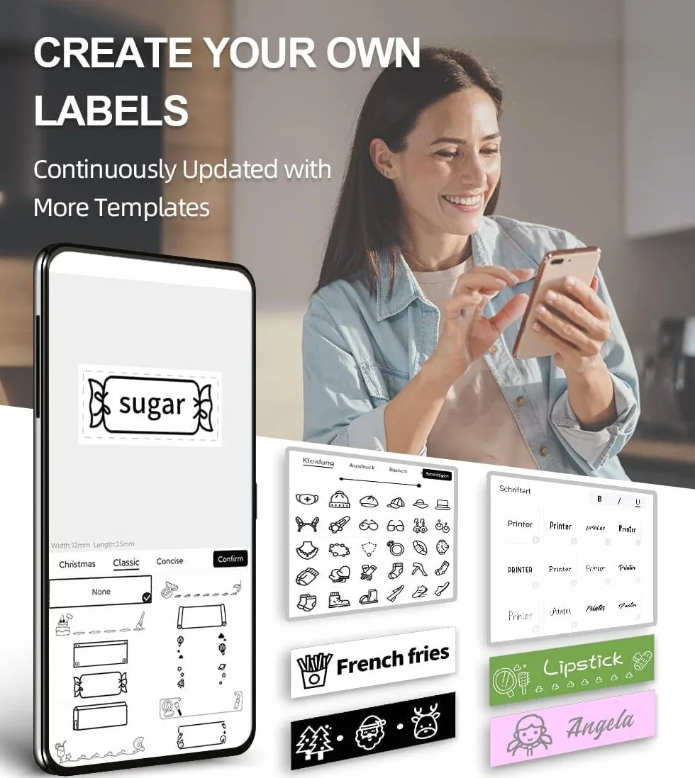 Phomemo P12 Mini Etichettatrice Bluetooth, Stampante Etichette Adesive con nastro, Label Maker che Stampa Etichette Adesive, Etichette per Stoffe e Nastri Satinati per La Casa e Cucina-Rosa