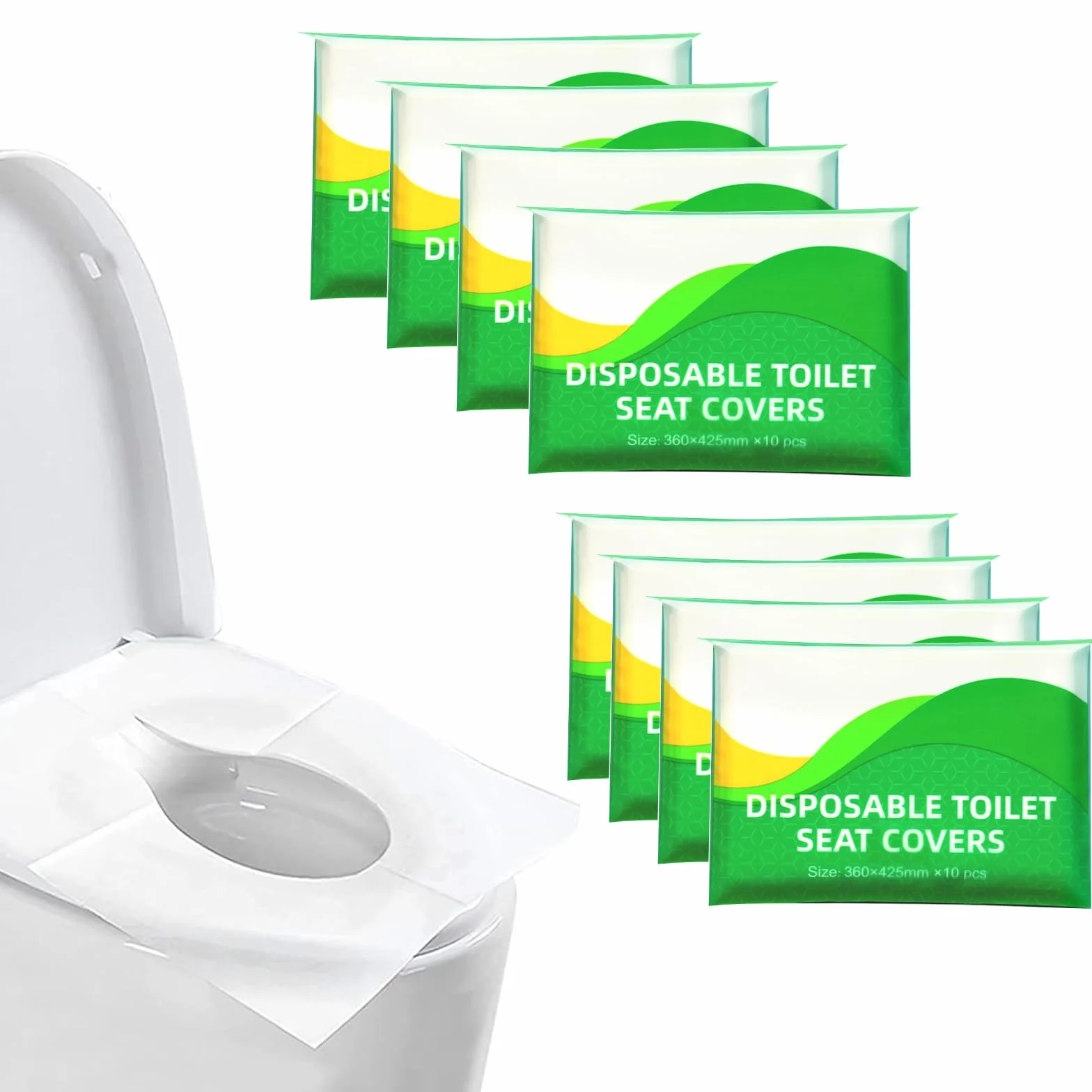 Copriwater Biodegradabili Usa e Getta, Copri WC Monouso per Bambini e Adulti, Coprisedile Igienico Water, 8 Confezioni 63.5x63.5cm