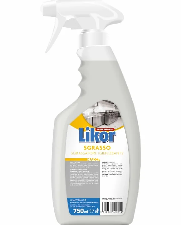 Detergente sgrassante con potere igienizzante,cf da 6 pezzi da 750 ml spray nebulizzante - Sgrasso likor smacchiatore per superfici unte scoglie i grassi per ristornati hotel e bar