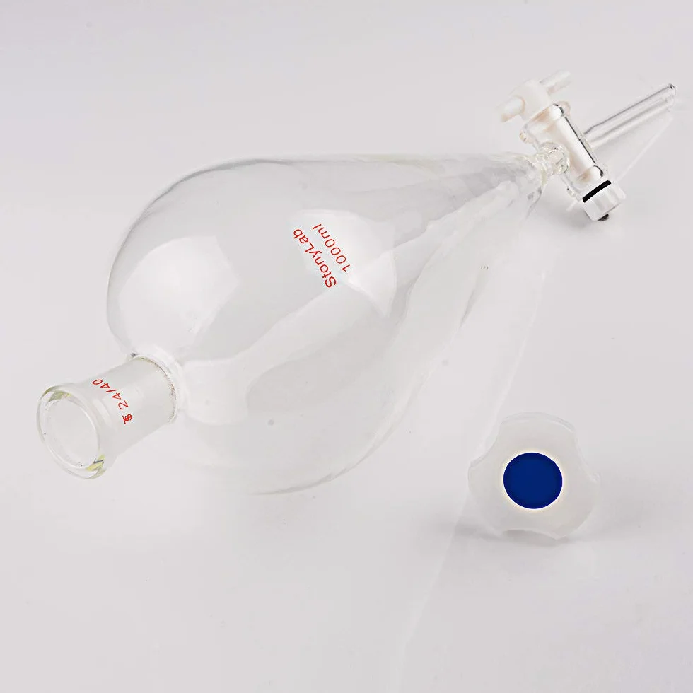 StonyLab 1000ml Imbuto Separatore Conico in Vetro, Separatory Funnel Borosilicato a Parete Pesante con 24/40 Giunti e Rubinetto in PTFE - 1L (1 Litro)