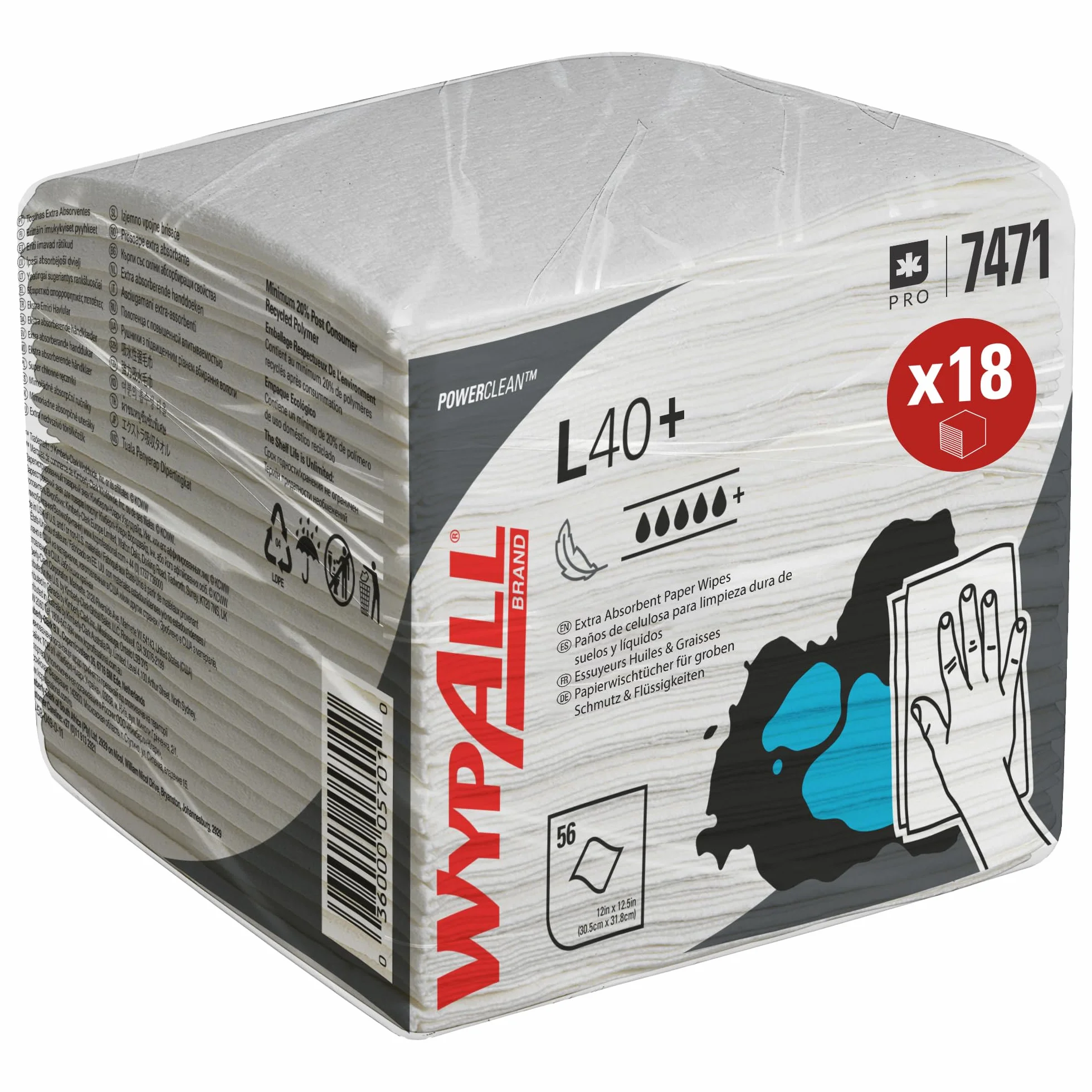 WypAll Panni assorbenti WypAll L40 7471 - Panni monouso - 18 confezioni x 56 piegati in due (1.008 panni in carta in totale)