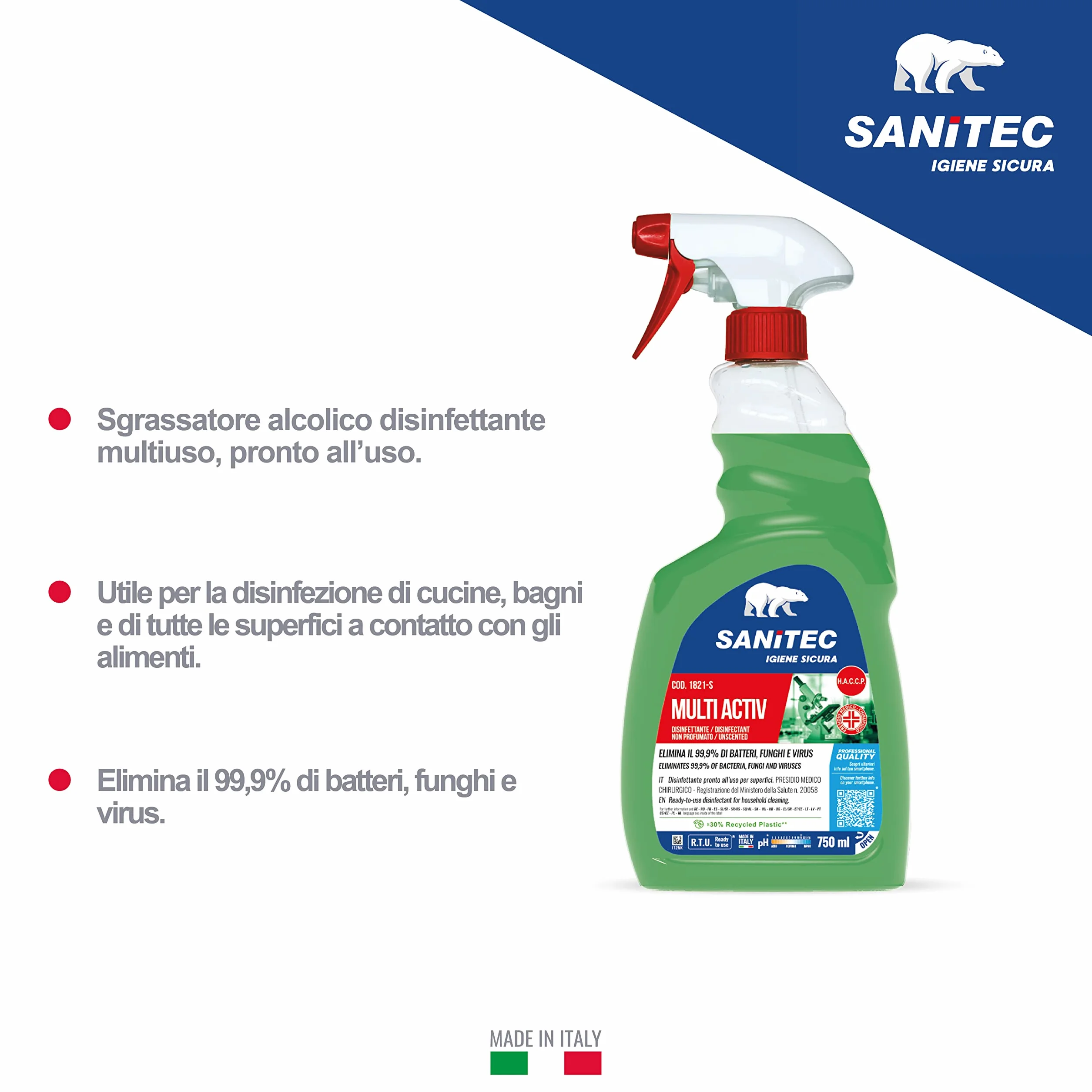 Sanitec Multi Activ Sgrassante Disinfettante Multiuso 6x750 ml