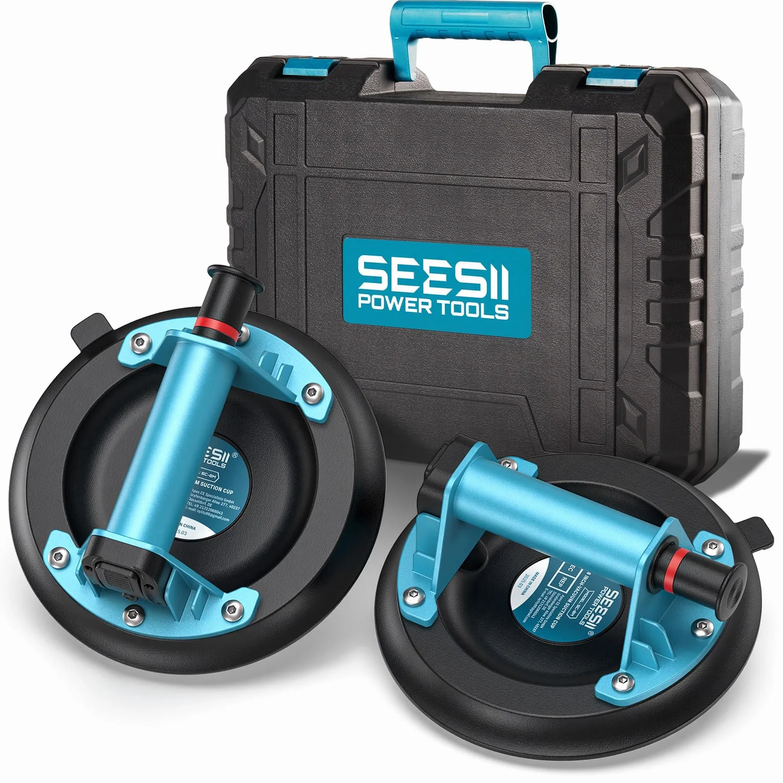 SEESII Ventose per Vetro Professionali, 2 Pezzi 8" Ventosa per Piastrelle, Carico a 200KG,Ventose per Sollevamento di Grandi Piastrelle, Granito, Metallo, Finestre