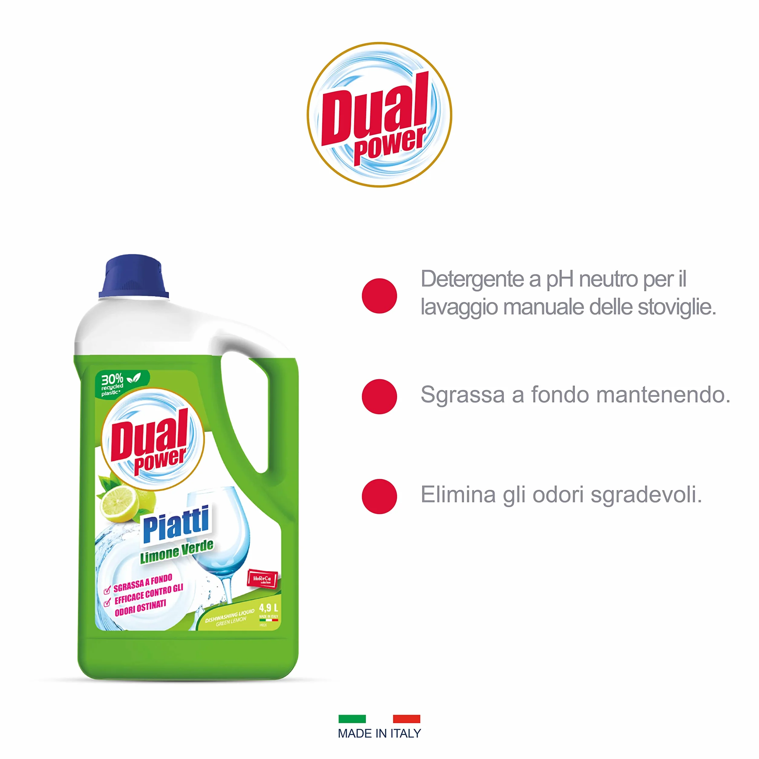 Dual Power Detergente HACCP per Lavaggio Manuale dei Piatti - Sgrassa a fondo, Fomato Professionale da 4,9 Litri - Limone Verde