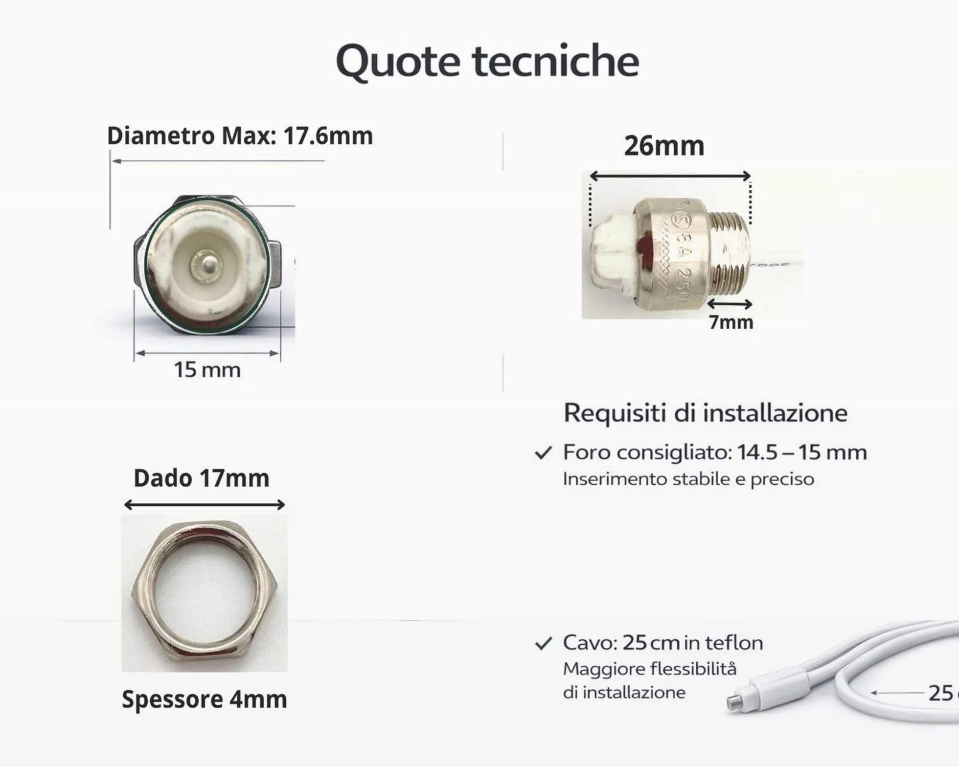 Portalampada R7s 78mm 118mm 189mm – Set 2 Ricambio per Lampade Piantana, Applique e Faretti – Attacco R7s in Steatite Alta Resistenza 250V 8A con Cavi 25cm in Teflon - Prometeo Electronics