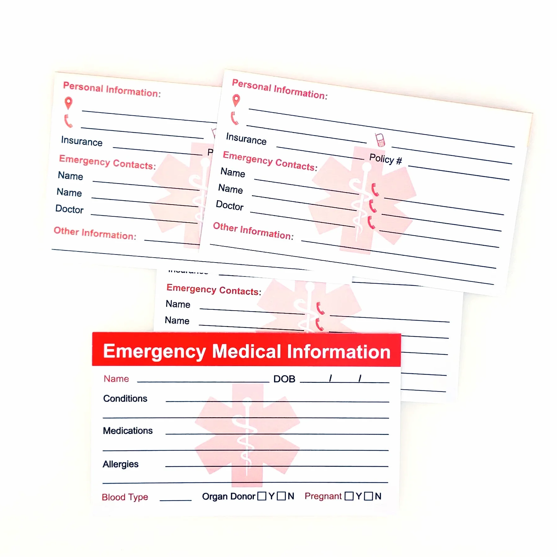 Carte informazioni mediche di emergenza ICE 5 Pack