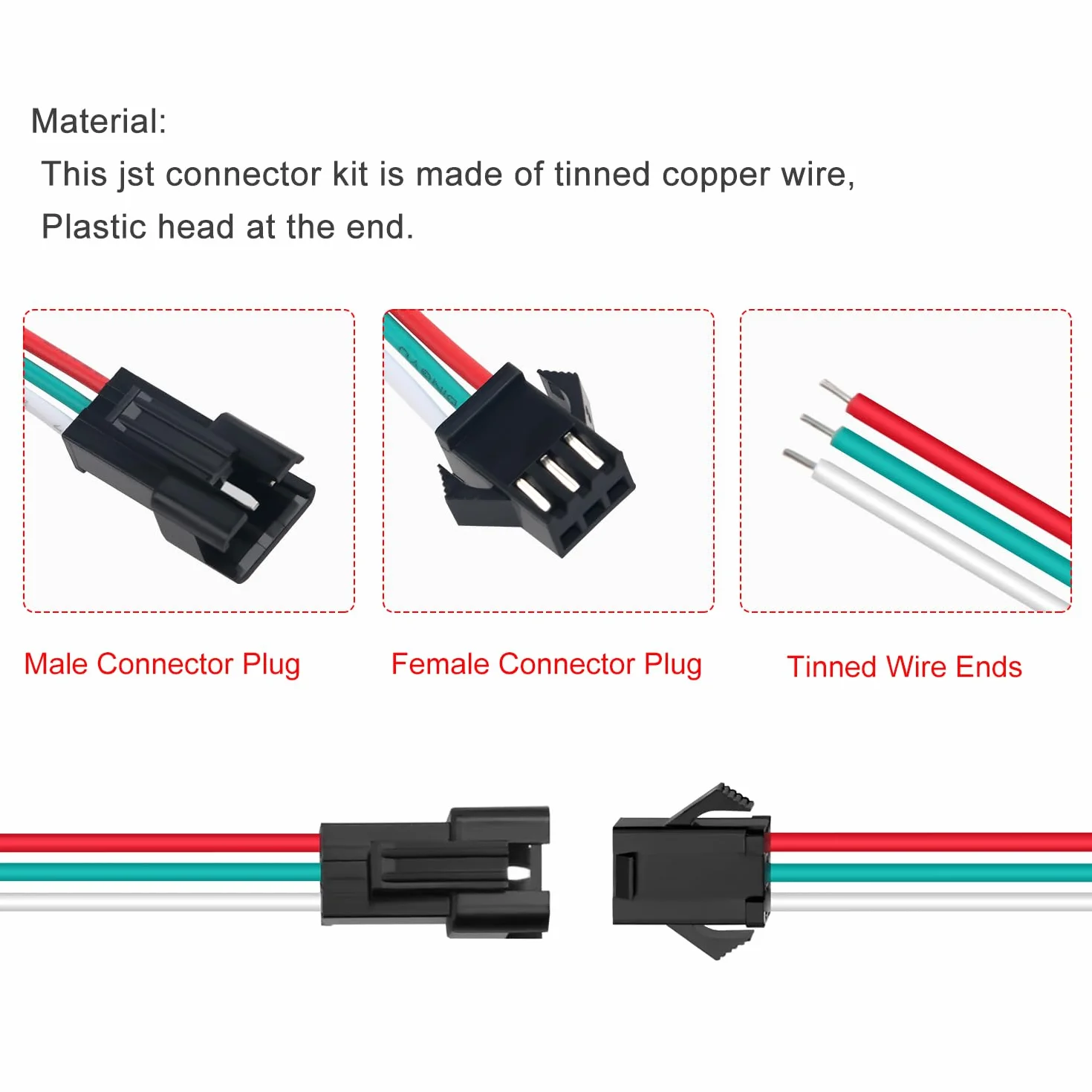 JST SM 3 Pin Connettore Spina Maschio e Femmina con Cavo 150mm 22AWG