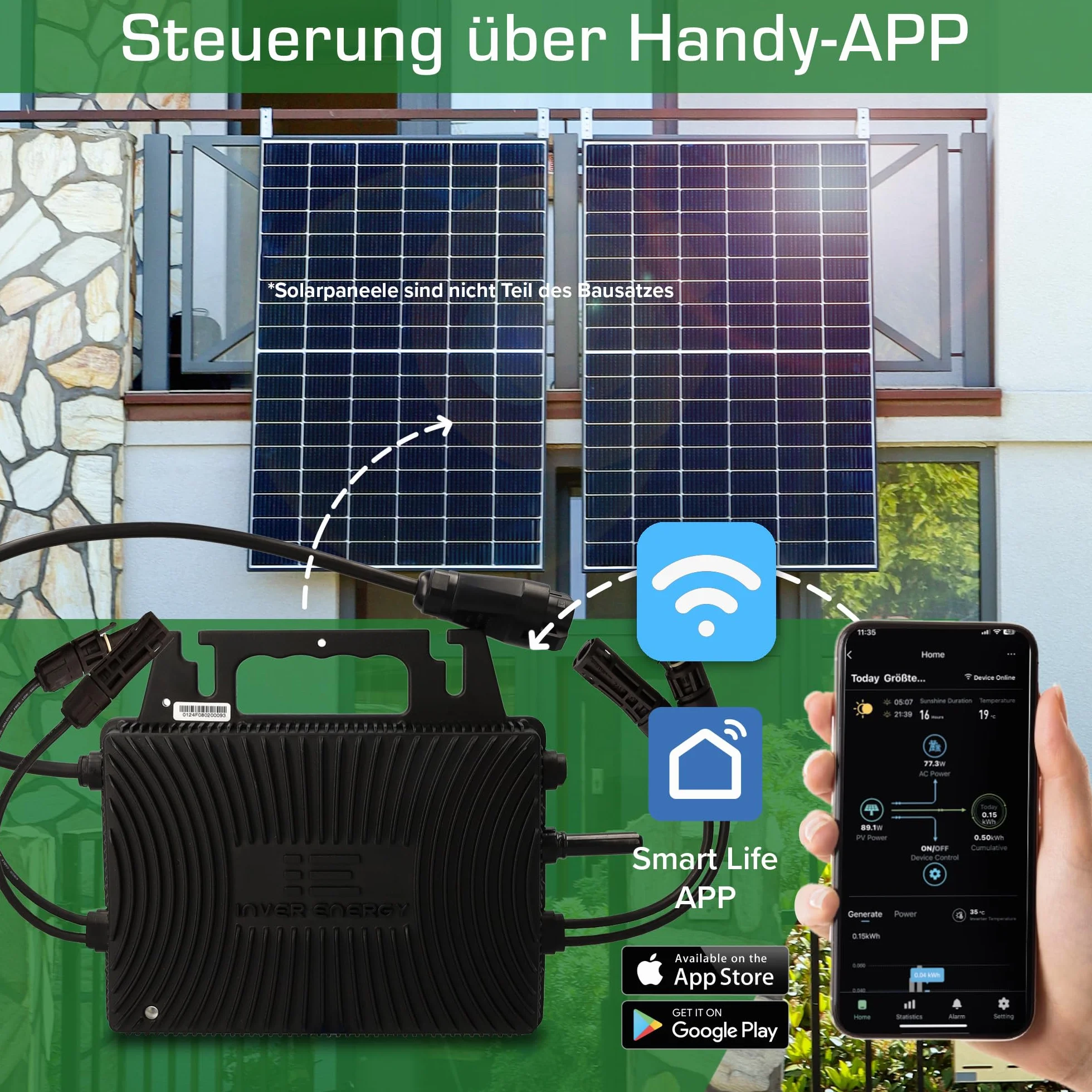 AX Inverter IS-080 800 W per centrali elettriche da balcone – Presa completa, micro inverter con Bluetooth e WLAN, IP67, facile installazione, alta efficienza per impianti solari