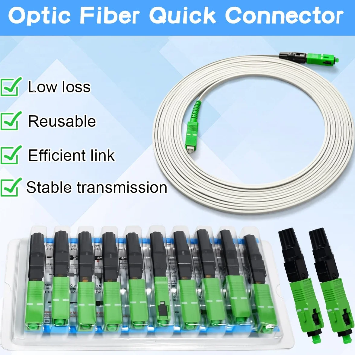 12 Pz Connettore Rapido per Fibra Ottica SC APC,Connettore Rapido in Fibra con Filo di Cuoio Incorporato,Connettori a Freddo Veloci in Fibra Ottica SC/APC per Rete CATV