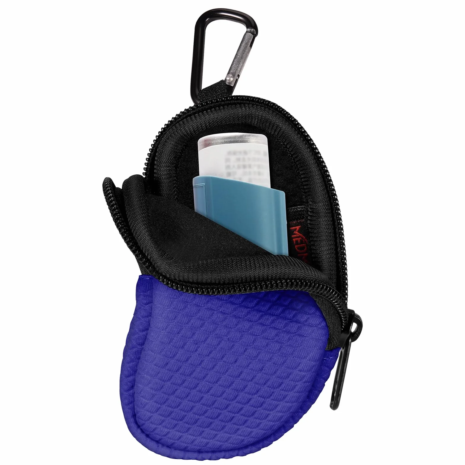 MEDMAX Custodia in neoprene per Inalatore, Leggera Protettiva Borsa da Viaggio con Moschettone, Blu Marino