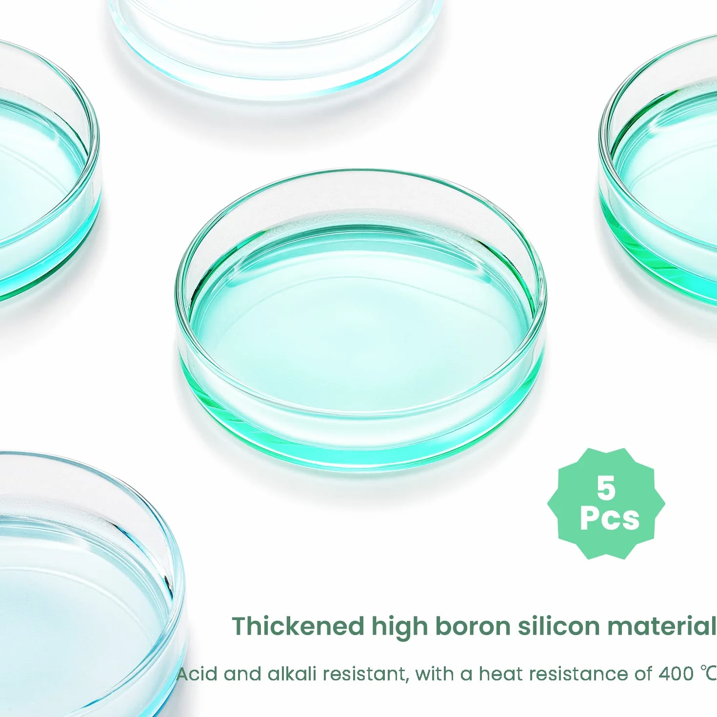Huanyu 60mm Piastre Petri con coperchio 5 pezzi Piastra Petri in vetro ad alto contenuto di borosilicato Piastra per colture batteriche per muffe Laboratorio scolastico Esperimenti scientifici