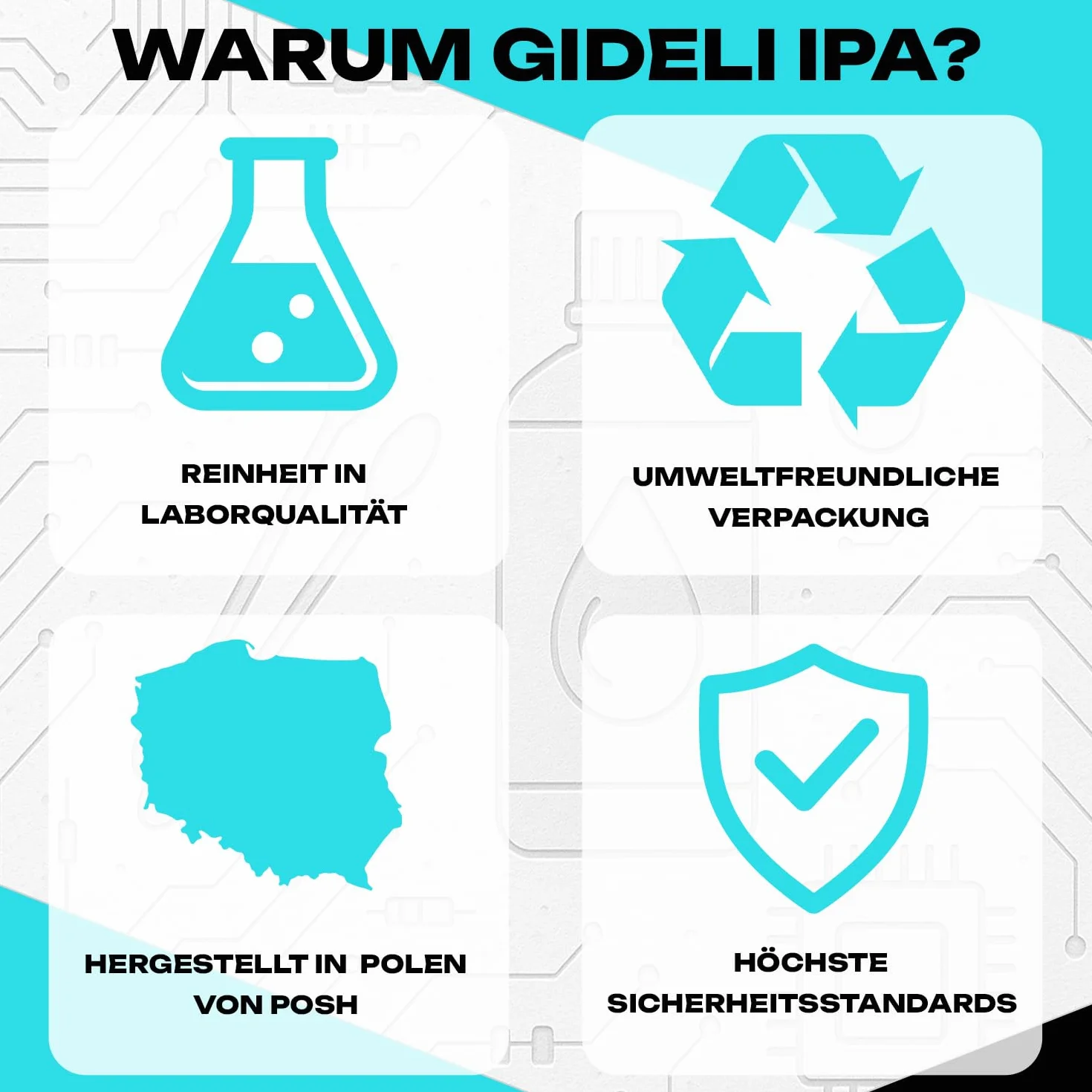 GiDeli Isopropanolo 99,9% 1l - Isopropilalcol Detergente ad Alta Concentrazione - Detergente per Elettronica, Accessori per Stampanti 3D, Vetro, Schermi e Lenti