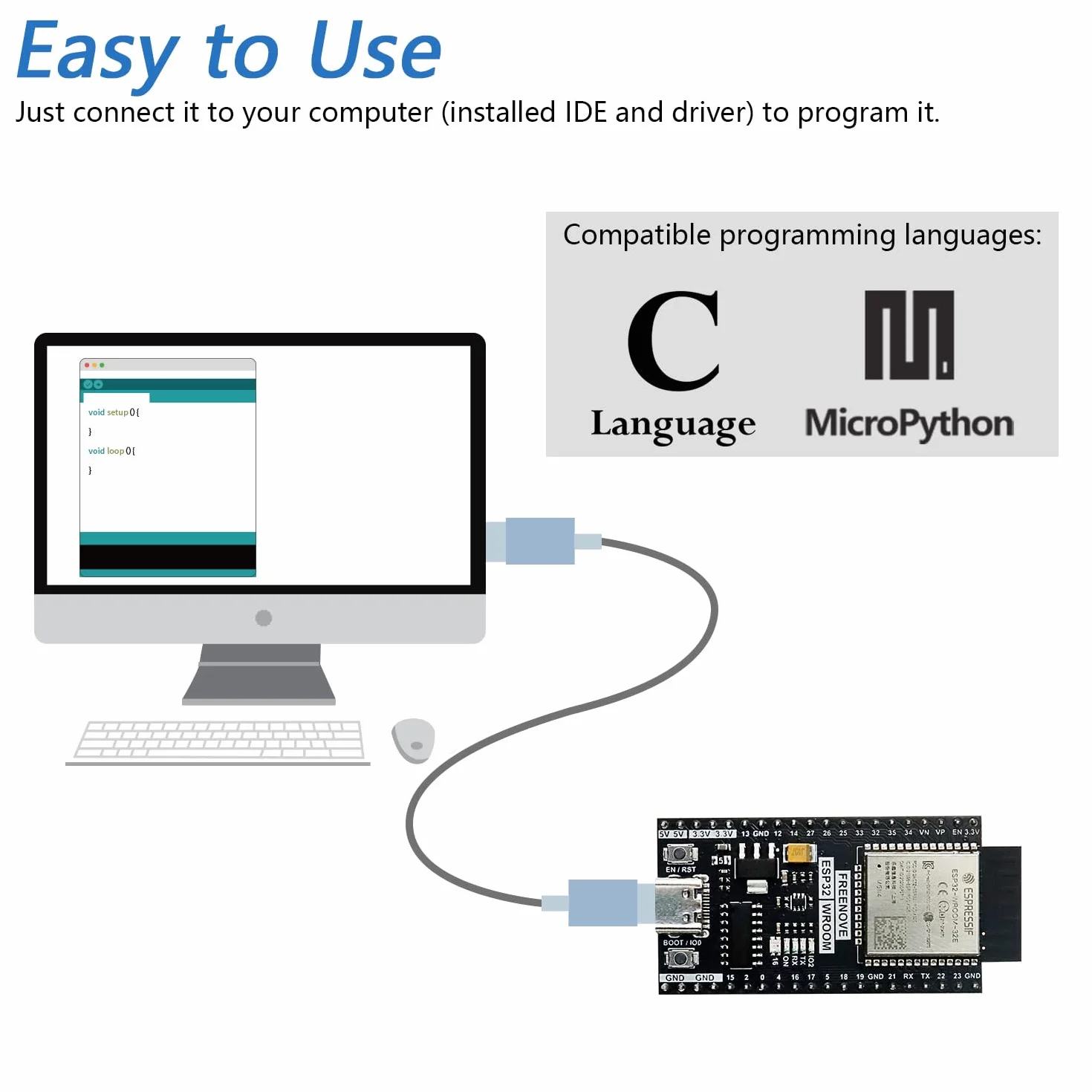 Freenove ESP32 Dev Board Kit (2 pacchetti) Sviluppo Microcontrollori Dual-Core 32-Bit 240 MHz WiFi+BT