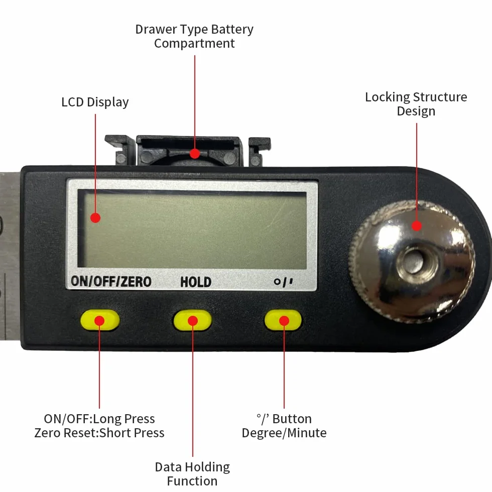 Newaner Goniometro Digitale 360° Acciaio Inox Display LCD Righello Angolare