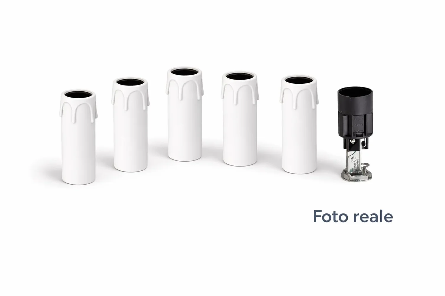 Kit 6 Portalampade E14 Finta Candela Bianca – Copricandela per Lampadari Classici e Vintage – Attacco E14 con Nipplo M10 e Vite di Sicurezza – Altezza 65 mm