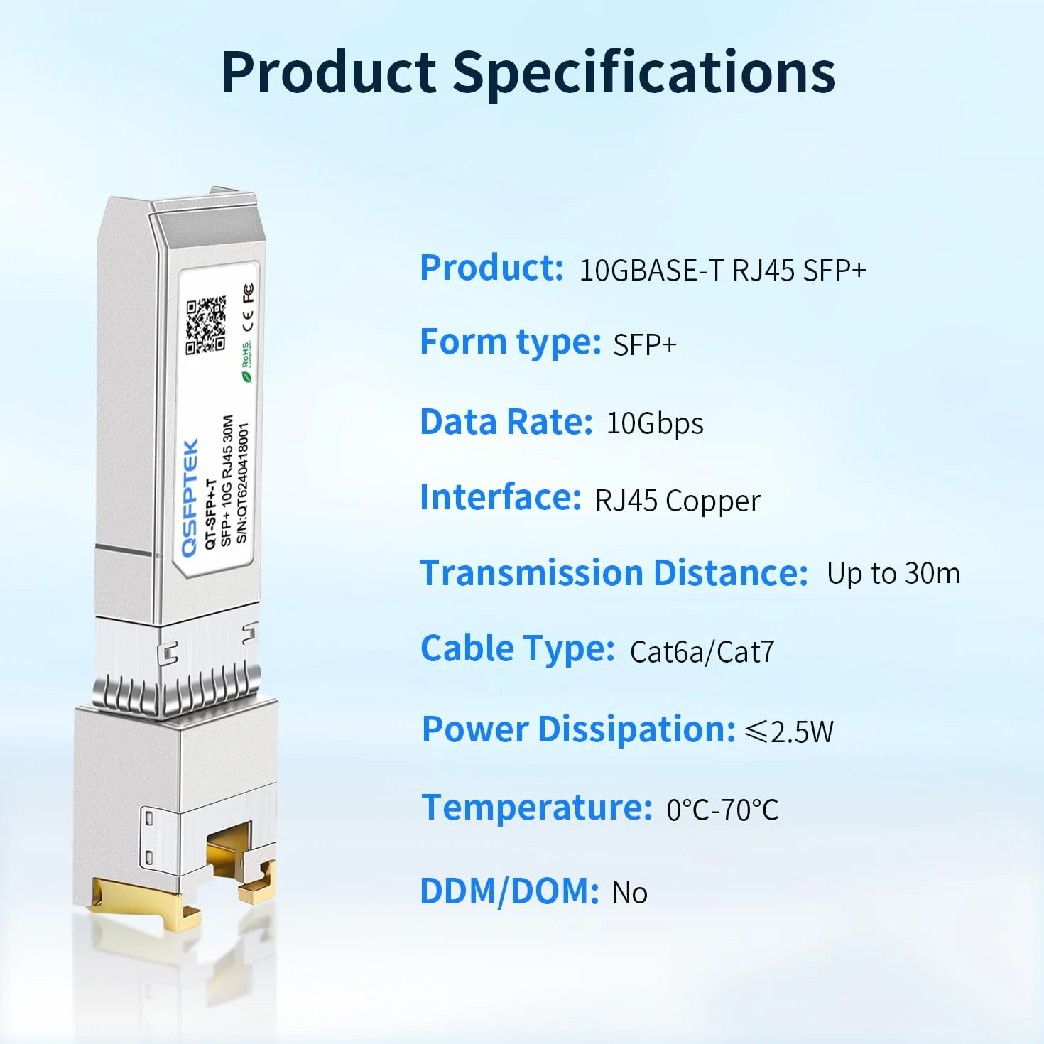 QSFPTEK 2Pack 10GBase-T RJ45 SFP+ Transceiver 30m 1.25/2.5/5/10G-T Modulo per Cisco SFP-10G-T-S, Ubiquiti UF-RJ45-10G, Mikrotik, Supermicro