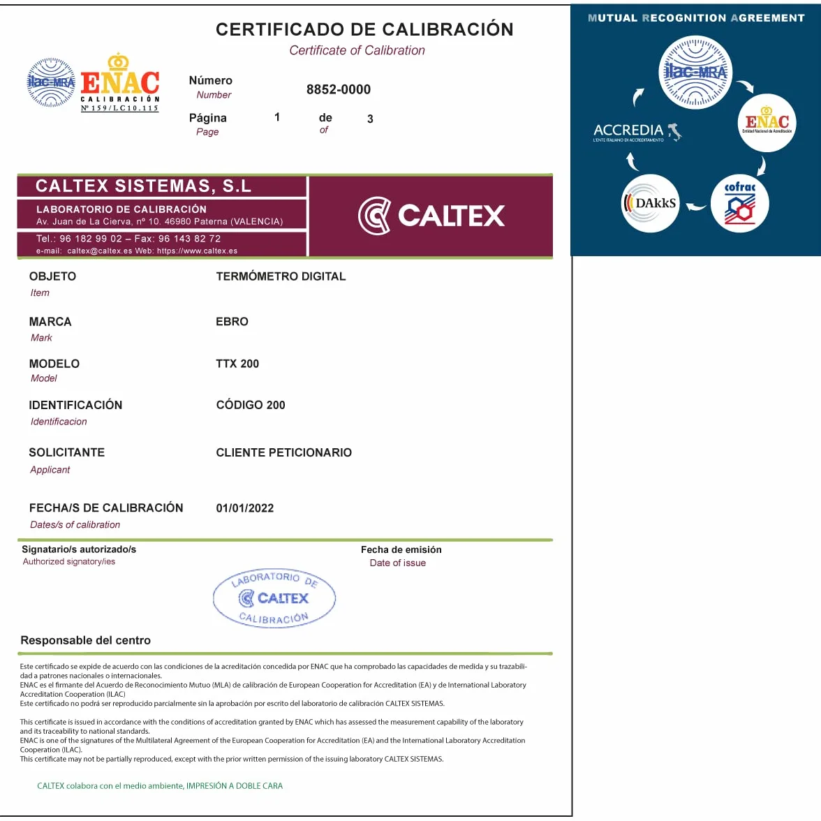 EBRO Termometro Tarato TTX 200 con Certificato di Taratura Accreditato LAT