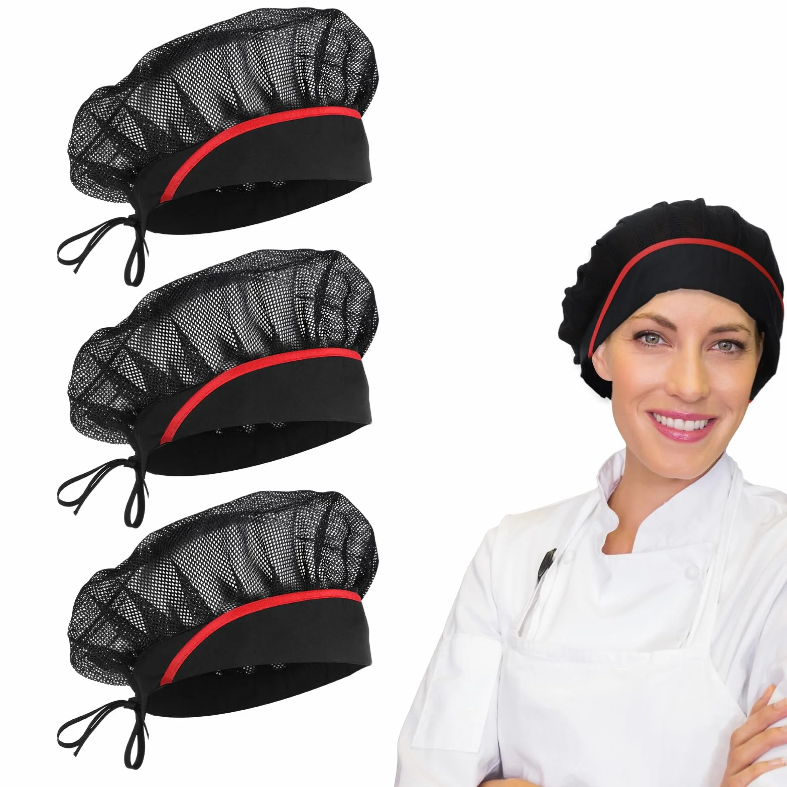 Giantree 3 cappelli da cuoco nero, cappello da cucina elastico regolabile riutilizzabile