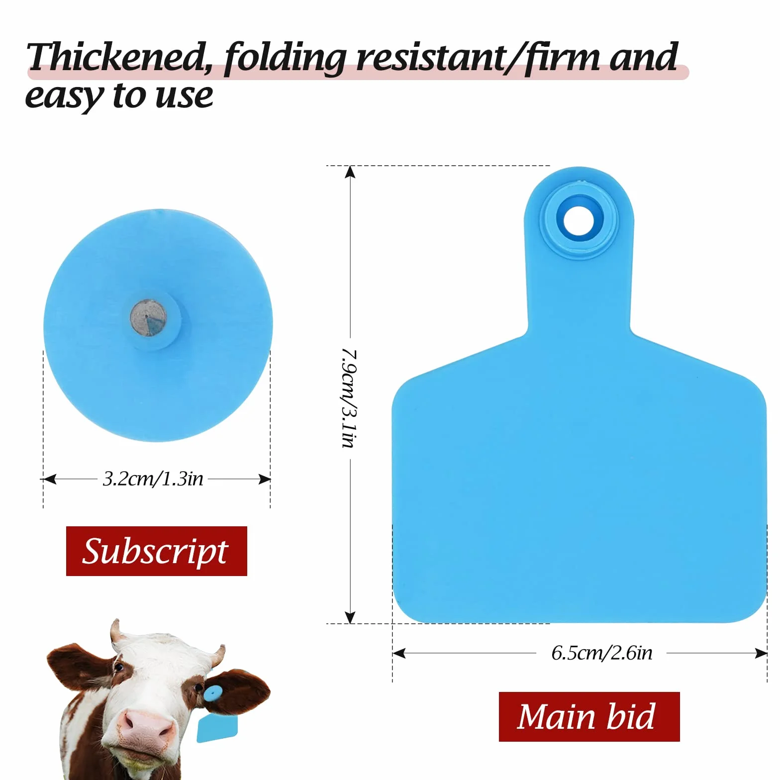 100 etichette auricolari vuote per bestiame 7,9 cm L x 2,6 cm W blu etichette per l'identificazione degli animali in TPU etichette per bestiame strumenti agricoli per mucche maiali pecore