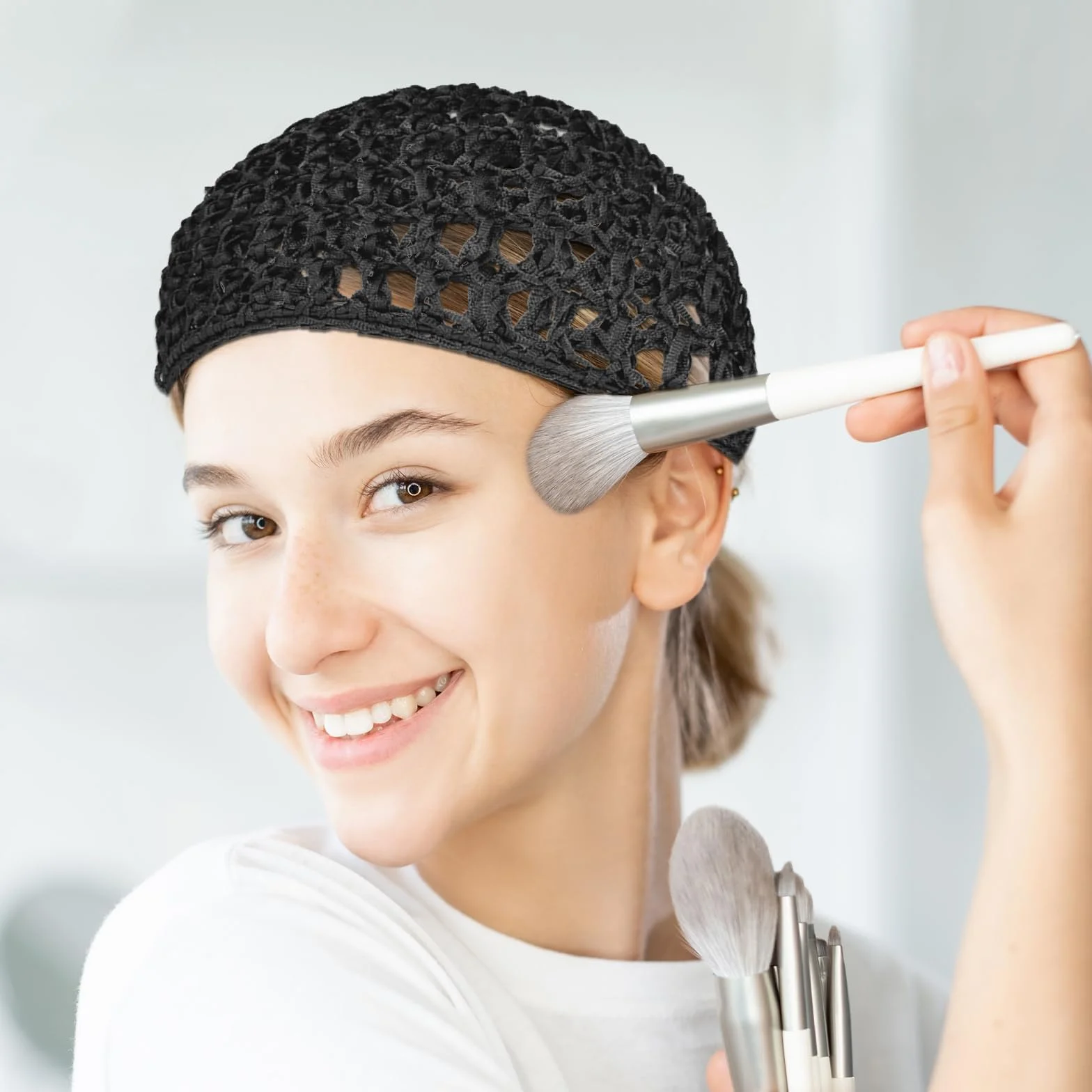 Set di 3 reti per capelli corti da donna riutilizzabili cuffia da doccia a maglia