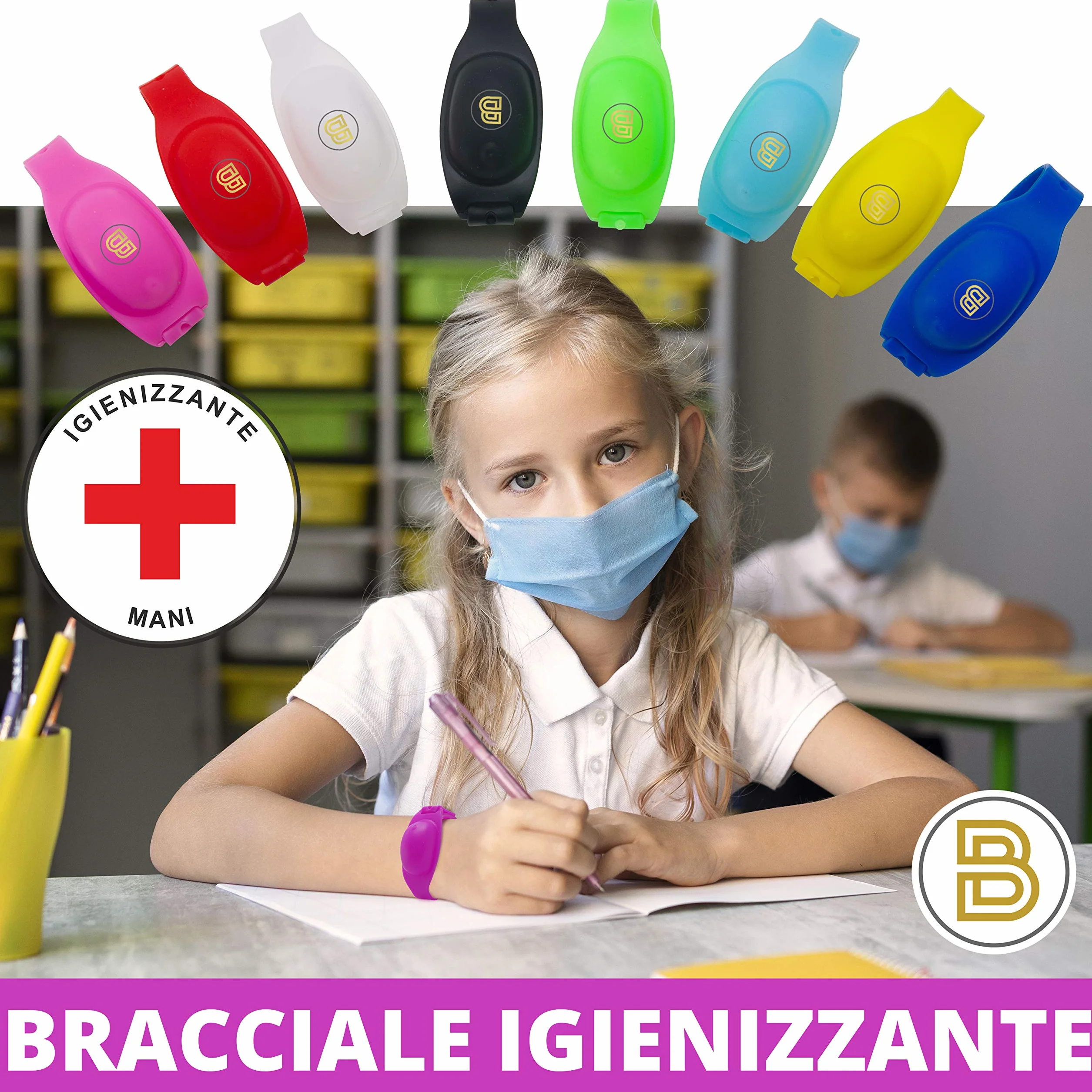 Braccialetto Igienizzante Mani Disinfettante Porta Gel Donna Bambino Uomo in Silicone Scuola Lavoro Ricaricabile da Viaggio Erogatore Regolabile Bambini Adulti 8 Pezzi Multicolor