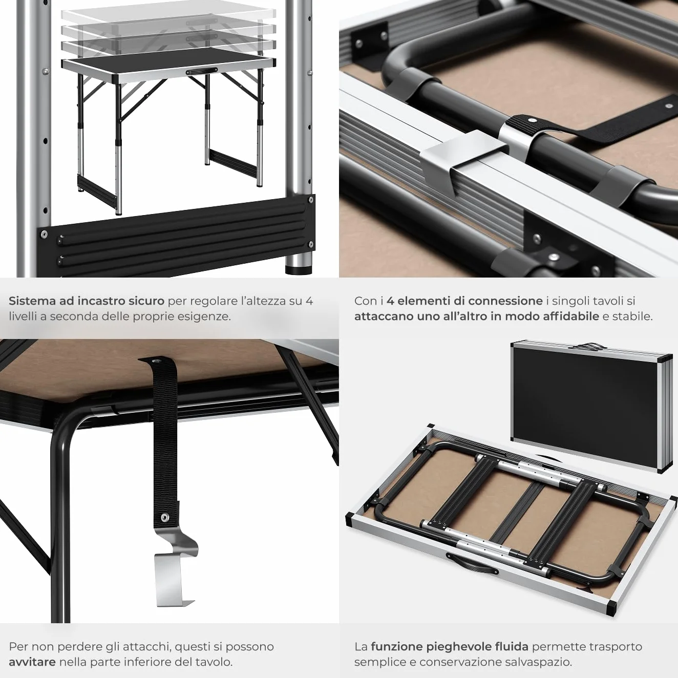 tectake® Tavolo da Lavoro Pieghevole in Alluminio, Multifunzionale, 300x60 cm, Tre Pezzi, Tavoli Pieghevoli da Lavoro, Regolabili, Tappezzeria, Feste, Campeggio, Stabili, Montaggio Rapido, Peso 11 kg
