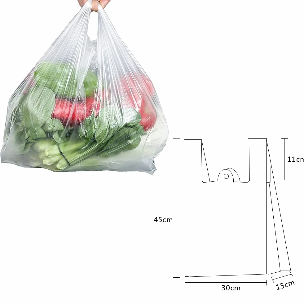200 pz Sacchetti Trasparenti in Plastica con Manici Gilet Stile Sacchetti Buste per Spesa Nuovi Materiali riutilizzabile - 30 * 45cm