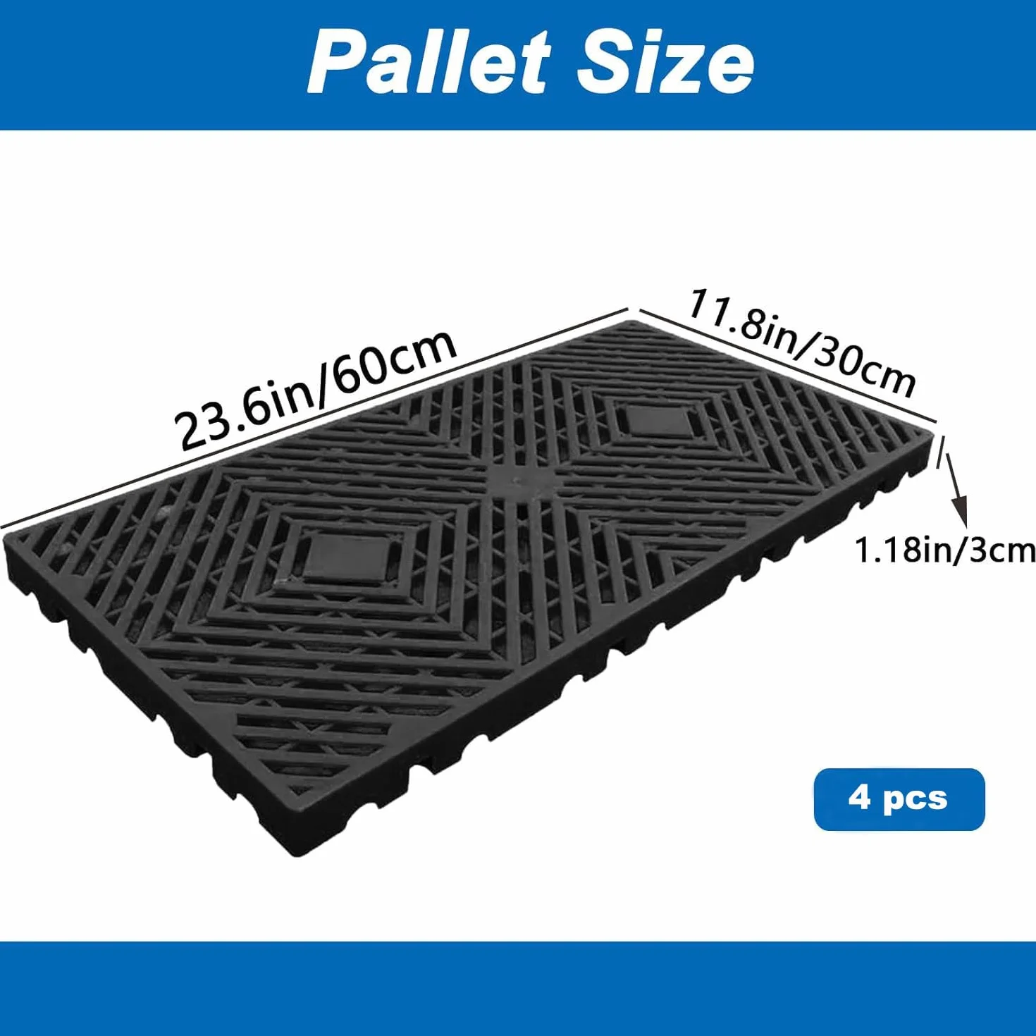 4 pezzi Pallet in plastica leggero, 60x30 cm Pallet resistente all'umidità con griglia di ventilazione, per garage, cucina, cantina
