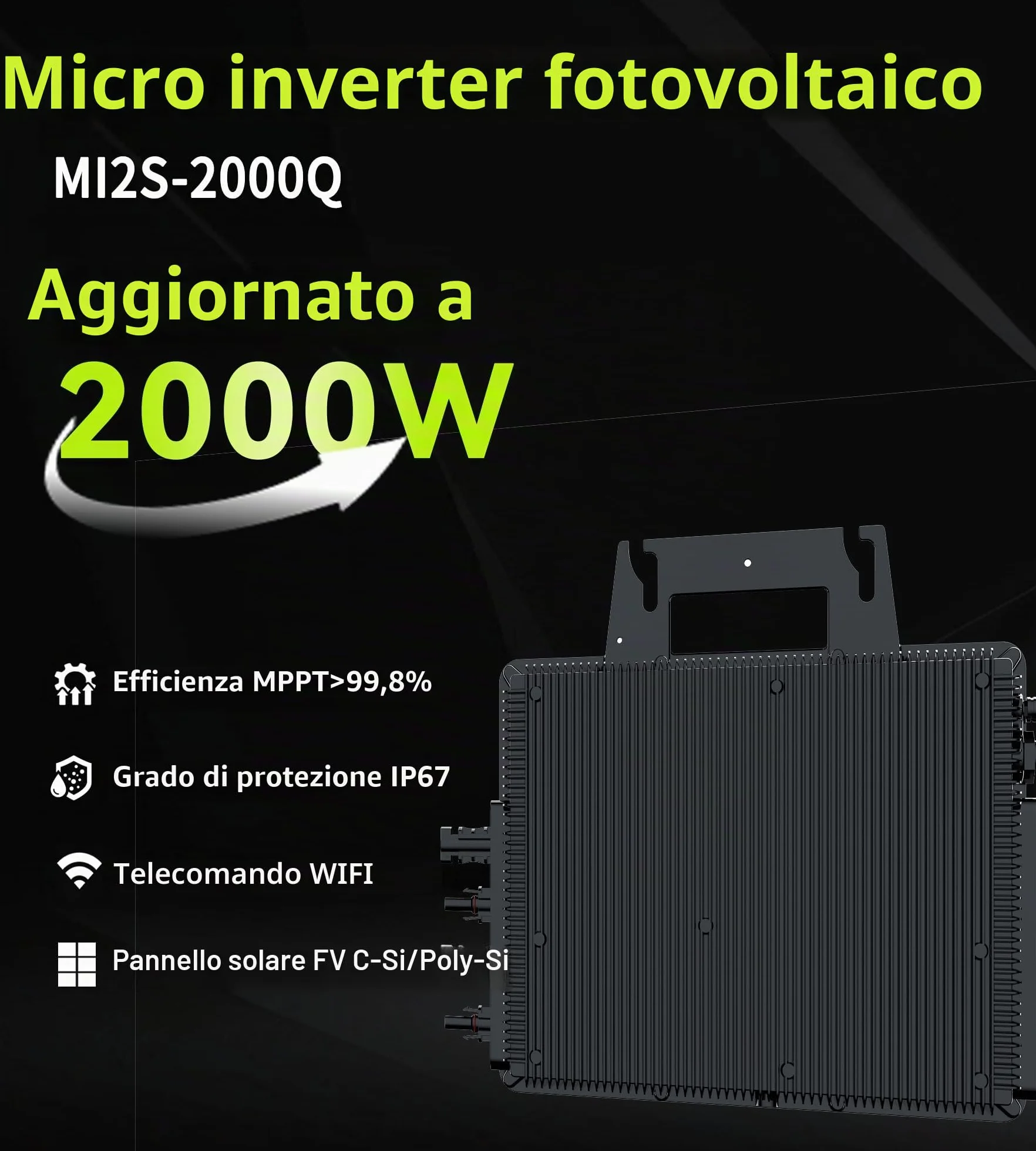 RC Micro inverter 2000 W, ingresso CC 26-60 V, inverter modulo PV, micro convertitore MPPT, Controllo dell’app tramite Wi-Fi