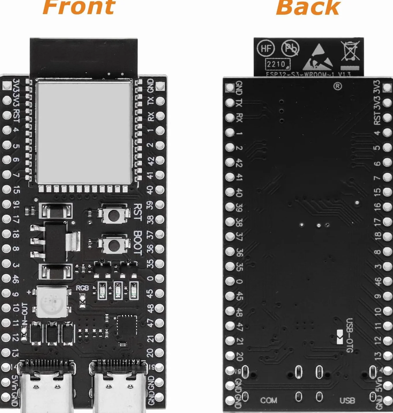 Binghe 3 pezzi S3 Schede di sviluppo, S3-DevKitC-1 con WROOM-1-N16R8 16M di espansione flash esterna 8M PSRAM con WiFi, Bluetooth 5.0 Compatibile con Arduino
