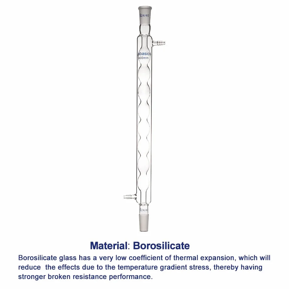 Labasics Borosilicato Vetro Condensatore Allihn con 24/40 Comune e Lunghezza Giacca 400mm, Condensatore in Vetro da Laboratorio Glass Allihn Condenser