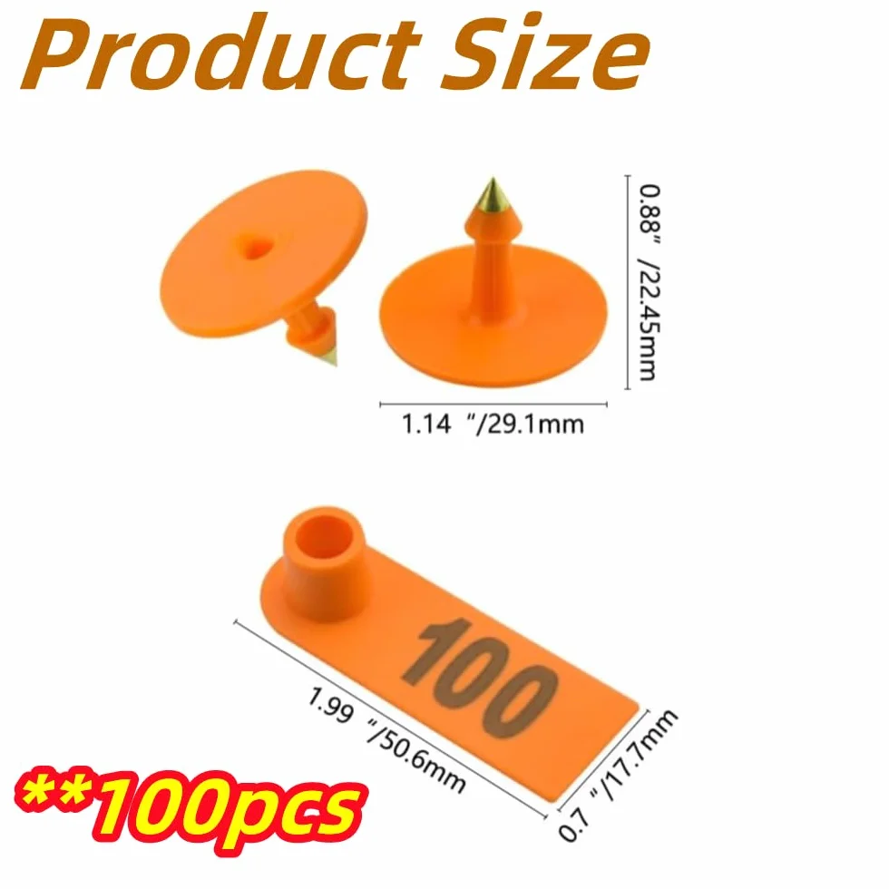 100Pz Etichette Auricolari per Animali da Fattoria per Pecore Capre Bovini 001-100 Numero Etichette Auricolari di Plastica per Pecore,Mucche,Porci,Cani,Cervi,Cavalli