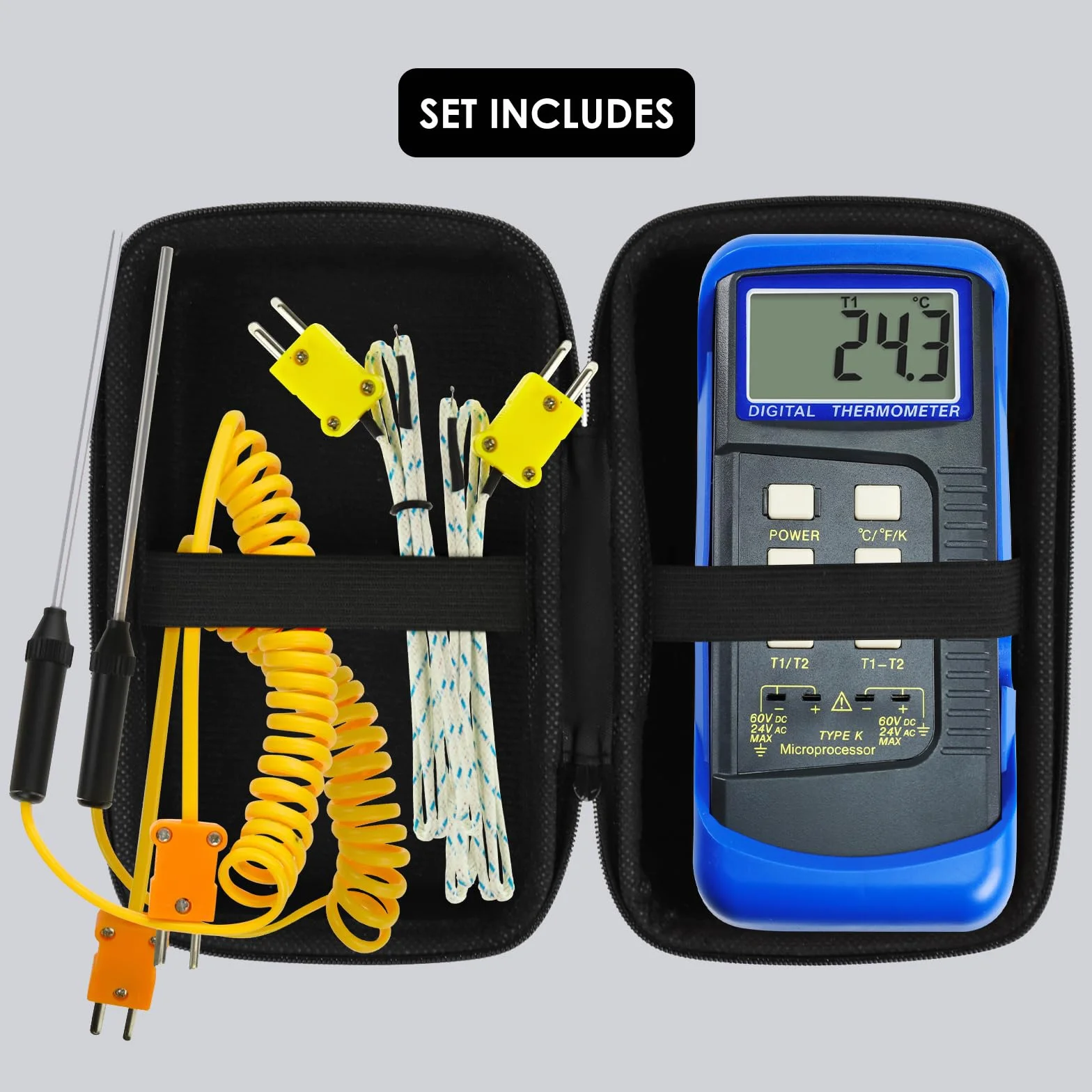 GAIN EXPRESS Termocoppia Tipo K Termometro 4 Sonde Acciaio Inossidabile Doppio Canale Alta Temperatura Kelvin