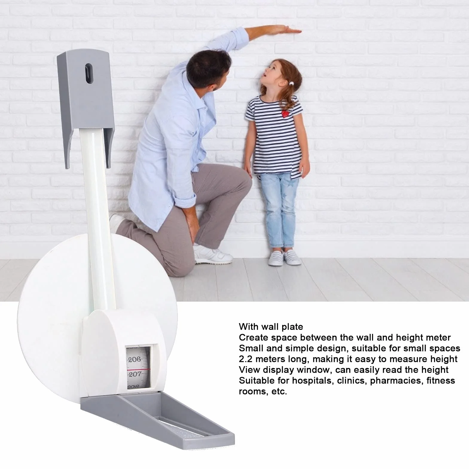Stadiometro a Parete 220 cm ABS Bianco Grigio per Cliniche Ospedali
