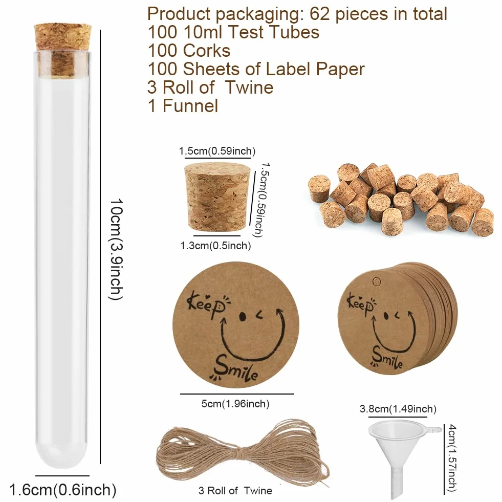OFFCUP Provette Trasparenti 100PZ con Tappo in Sughero 16x100mm Plastica per Laboratorio Bomboniere Caramella Spezie