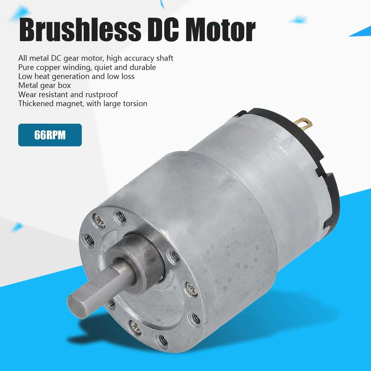 Motoriduttore DC 12V 66RPM con Albero 6mm, Motore in Filo di Rame Riduzione Velocità CW CCW per Ventole Elettriche JGB37-520