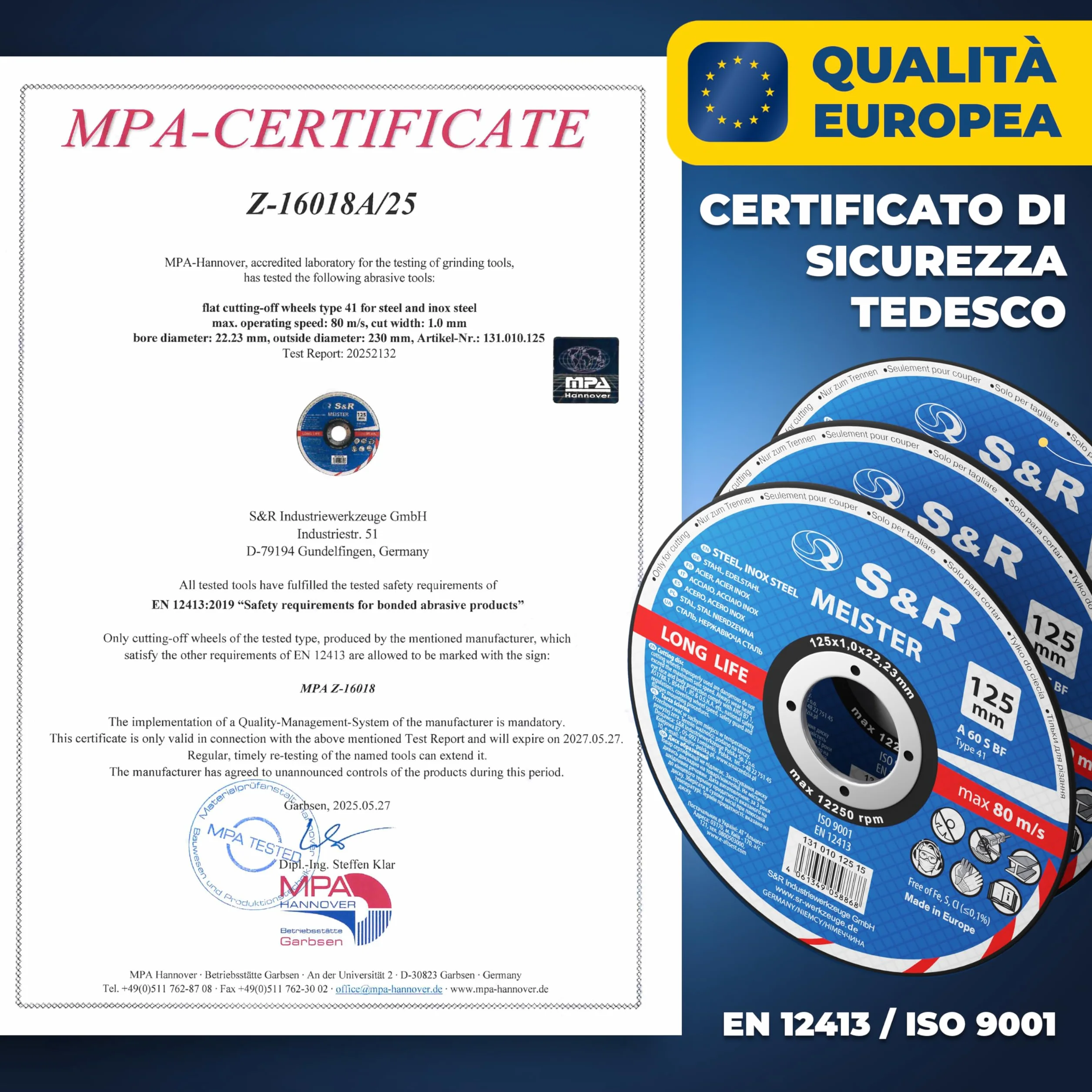 S&R Disco da Taglio Metallo 125 x 1 mm. Disco 125mm Smerigliatrice per taglio Ferro e Acciaio Inox - Disco per metallo ultra sottile 1 mm - 15pz