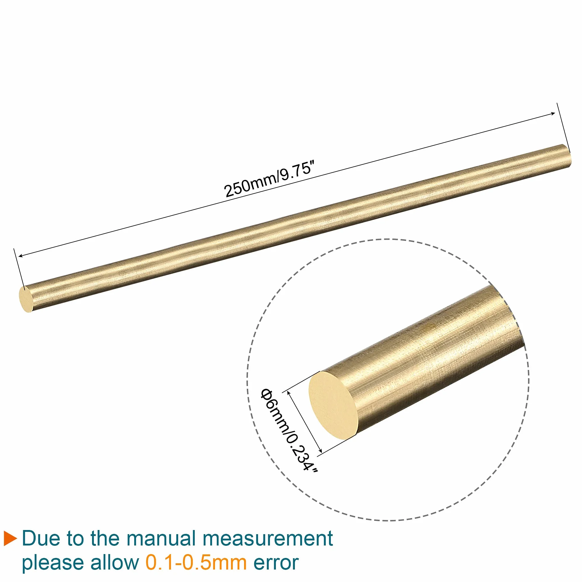 PATIKIL Ottone Stelo Rotondo 6mm 1/4" 250mm Barra Tornio per RC Modello