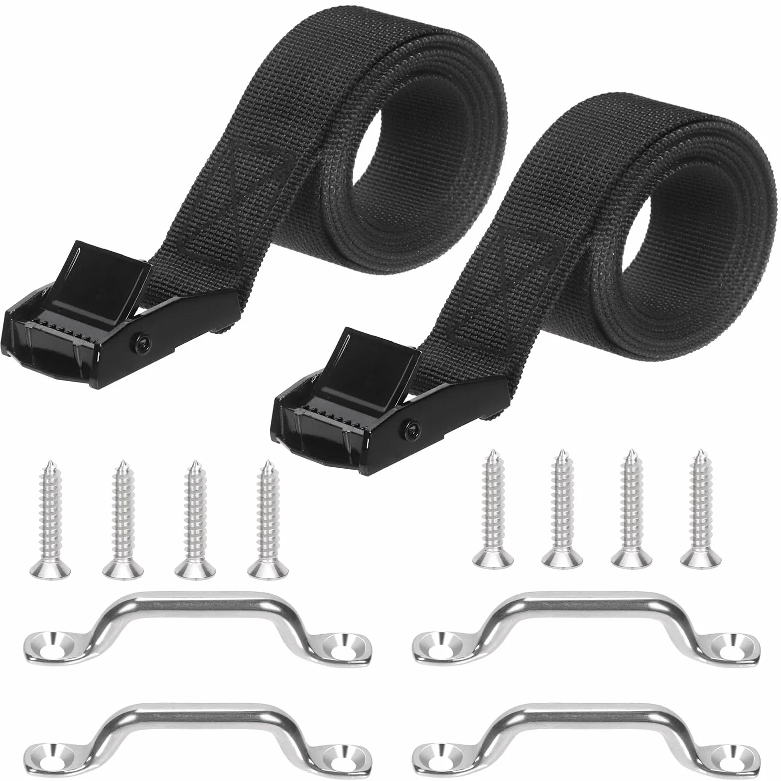 Kit di cinghie di fissaggio per batteria con fibbia a camma in acciaio inox, staffa in acciaio inox e viti per barche, cinture per bagagli, auto