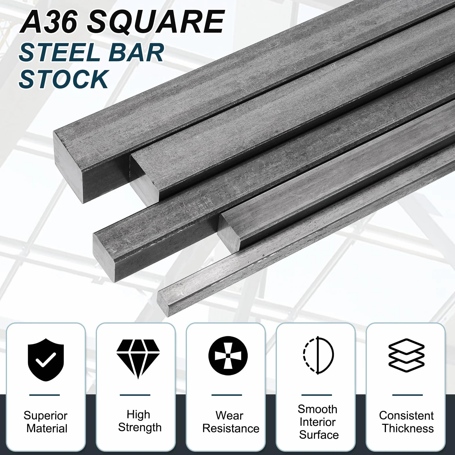 sourcing map 4 barre quadrate in acciaio 1045, 4 x 4 x 305 mm, per macchinari industriali