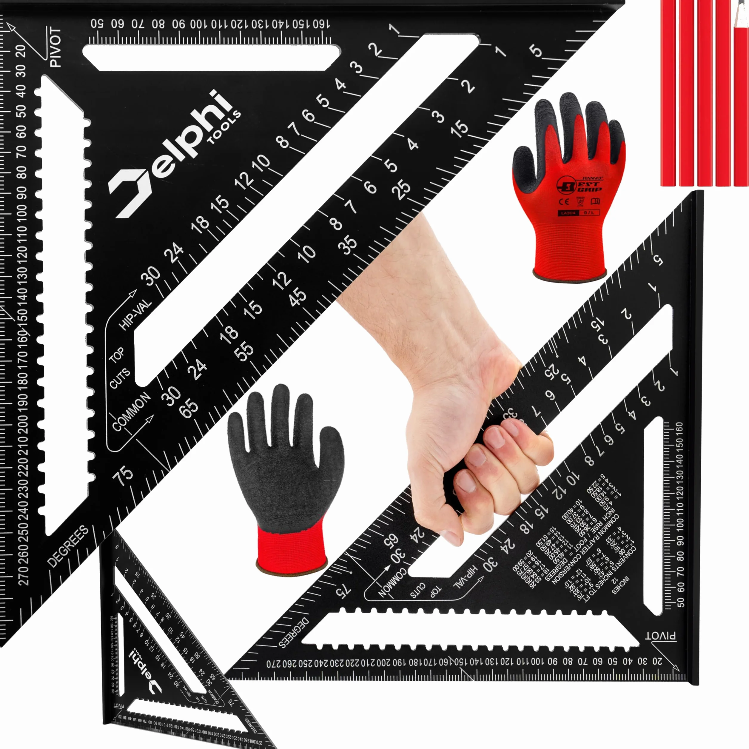 DELPHI Angolo da carpentiere 300mm 90° Professionista Misuratore d'Angoli Triangolo Rinforzato