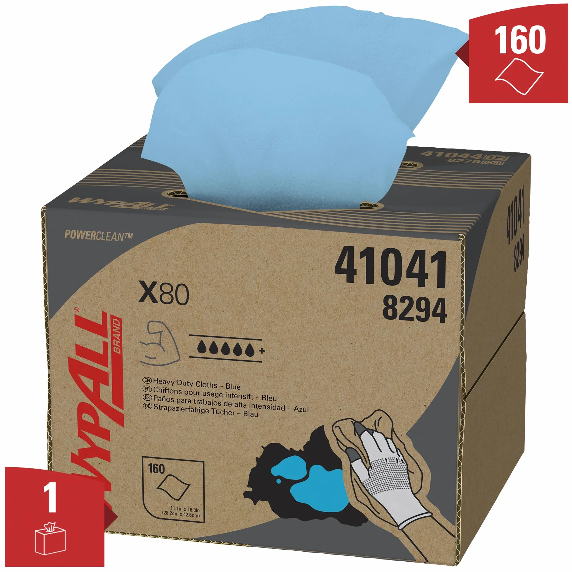 Panni per la pulizia WypAll® X80 Power Clean™ 8294 azzurri - Panni riutilizzabili - 1 BRAG™ Box da 160 panni assorbenti