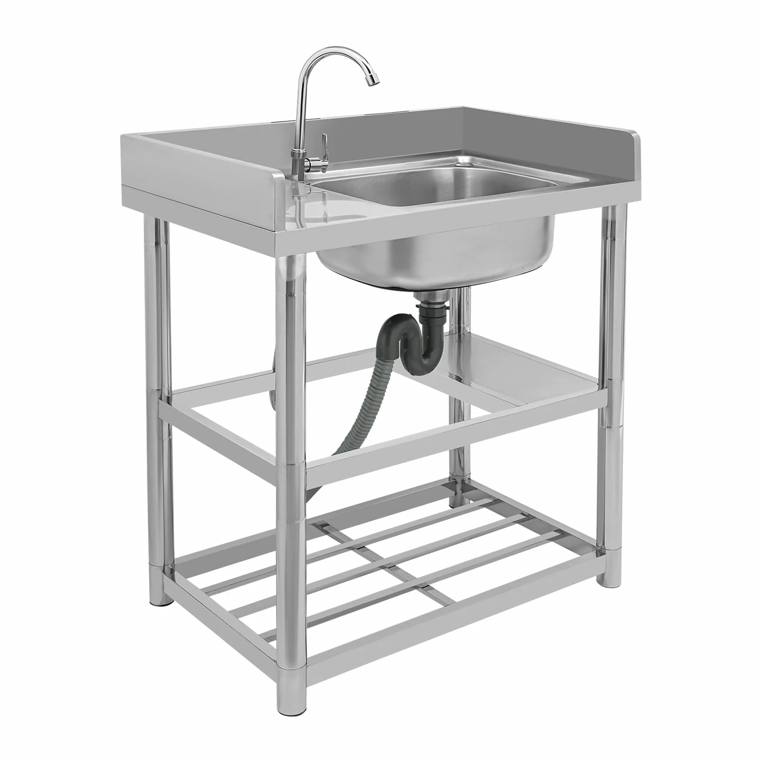 80x50 cm Lavello in acciaio inossidabile Lavandino Indipendente,Lavandino Esterno Con Rubinetto rotazione a 360°,lavello da ristorante commerciale,per Esterni, Interni