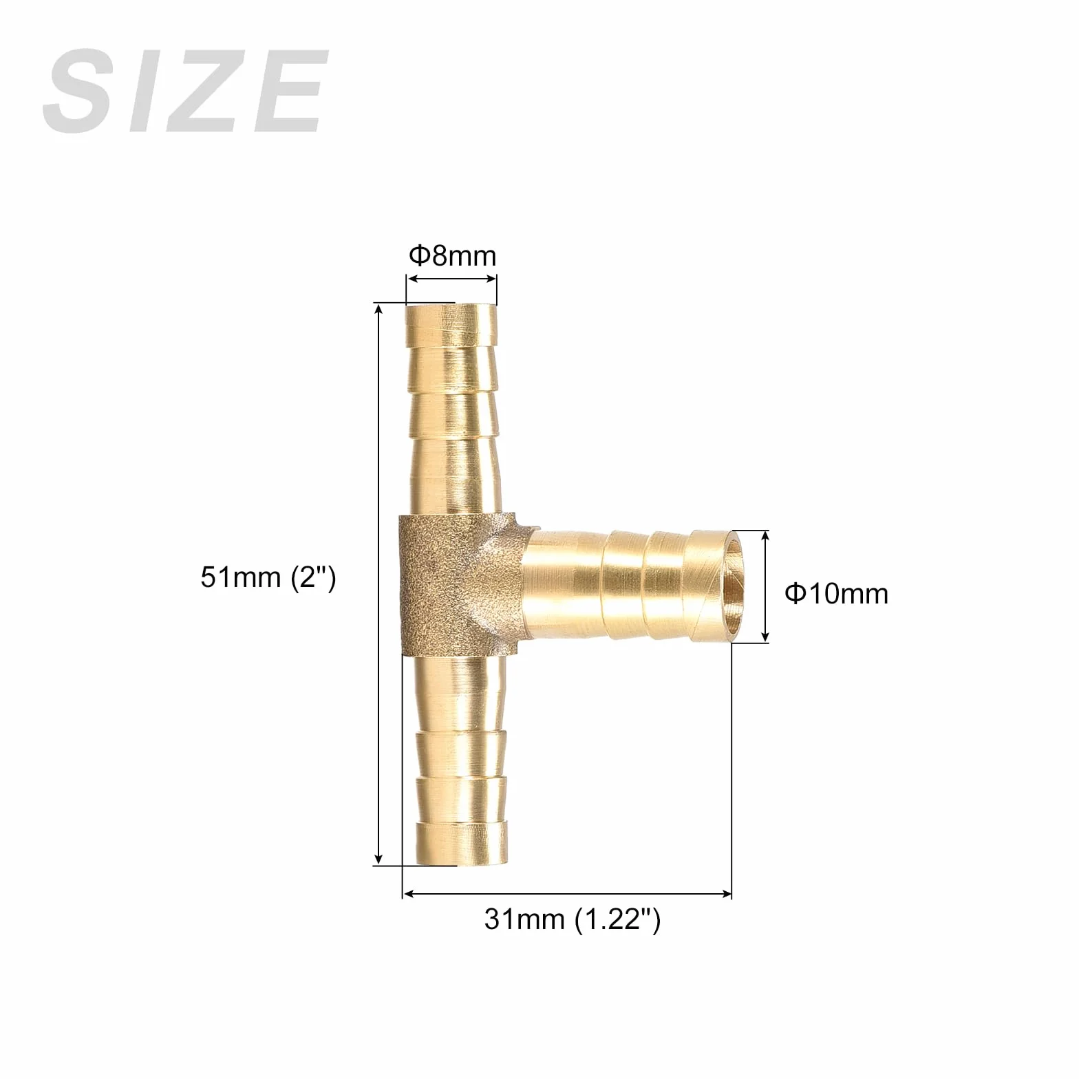 METALLIXITY Forma T Ottone Barra Raccordo (8mm x 10mm x 8mm) 1pz, Barra Riduttore - per Carburante Aria Acqua Olio Gas