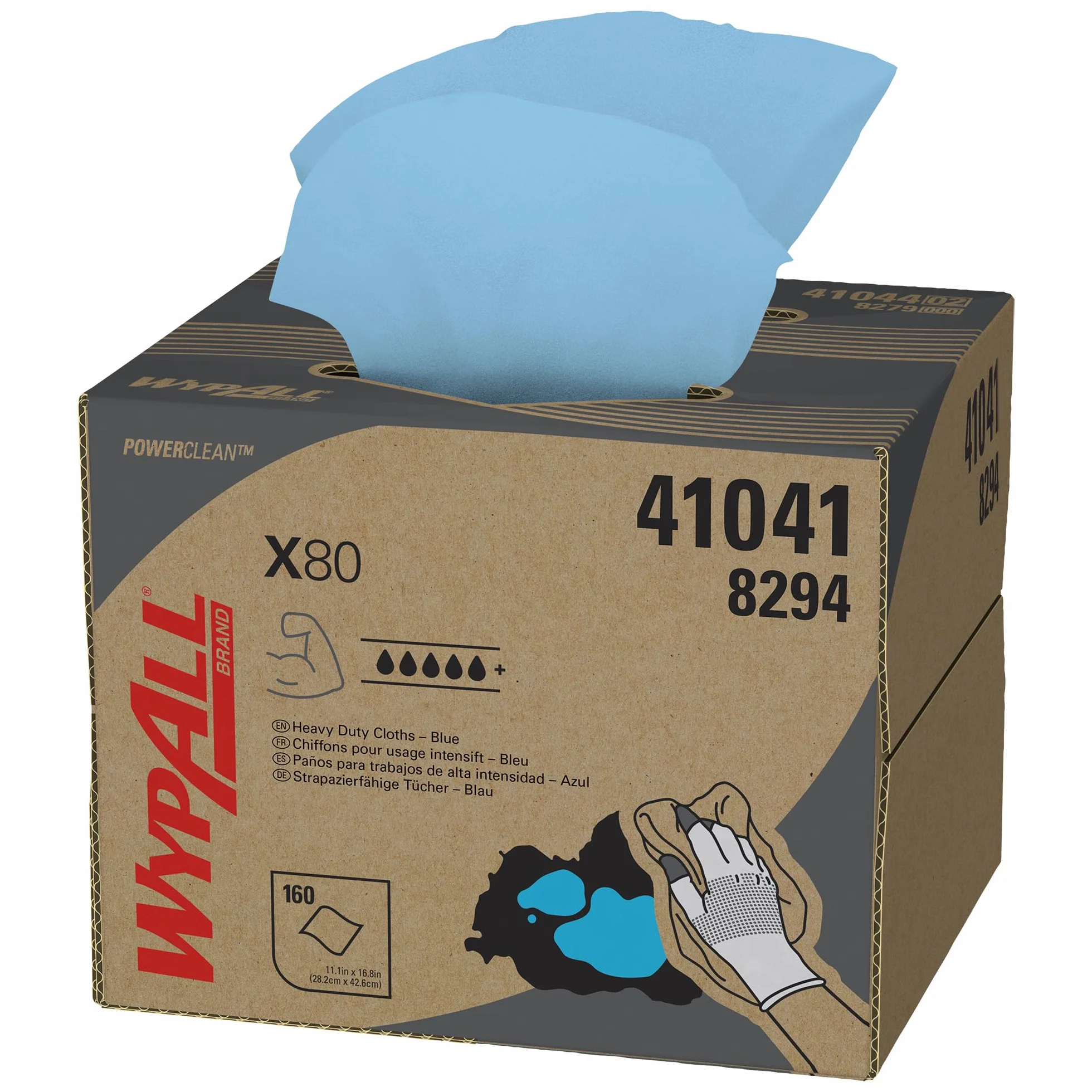 Panni per la pulizia WypAll® X80 Power Clean™ 8294 azzurri - Panni riutilizzabili - 1 BRAG™ Box da 160 panni assorbenti